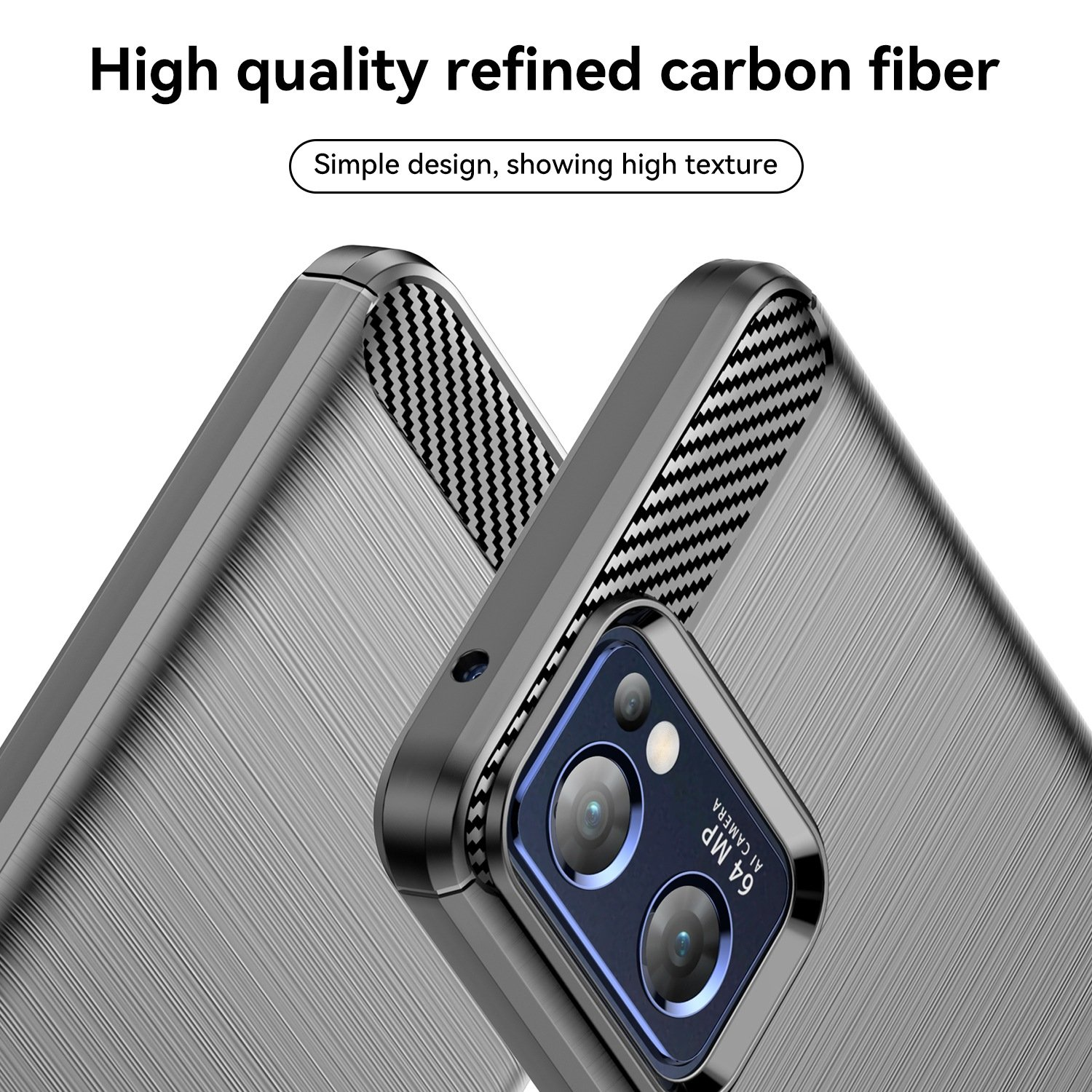 Primer plano de dos fundas con superficie texturizada. El recorte de la cámara es visible.