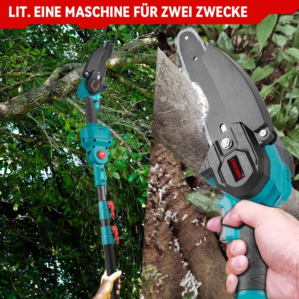 Zwei-in-Eins-Sägewerkzeug. Eines zum Schneiden von Ästen, das andere eine Kettensäge.