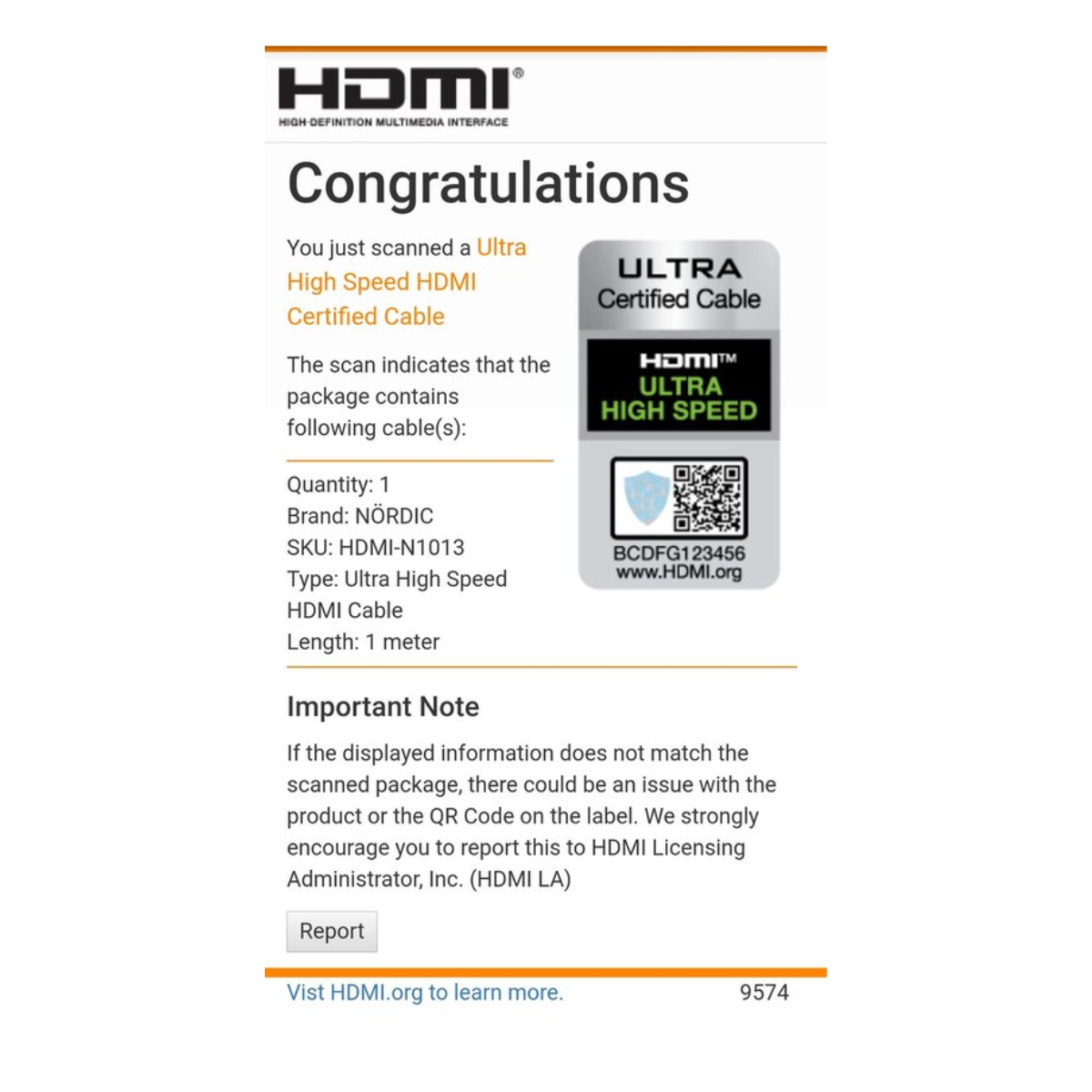 HDMI-kabelverpakking met Ultra High Speed-certificering.