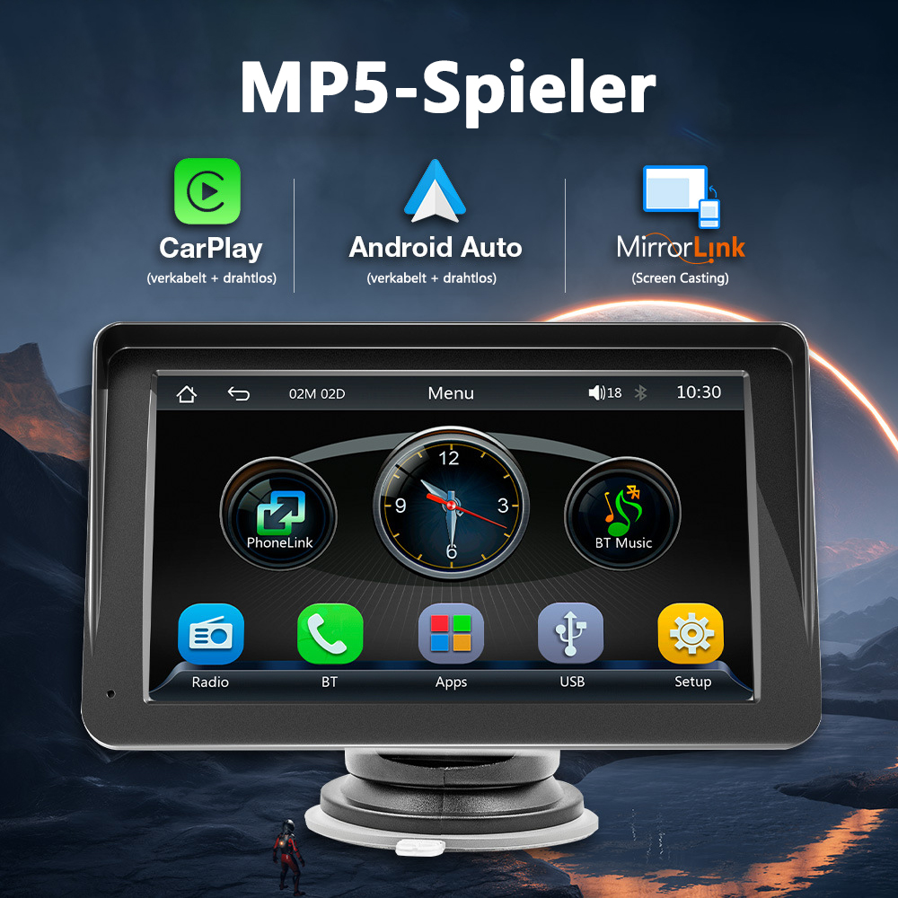 Armaturenbrett mit Digitalanzeige mit Car-Einstellungen und App-Symbolen.