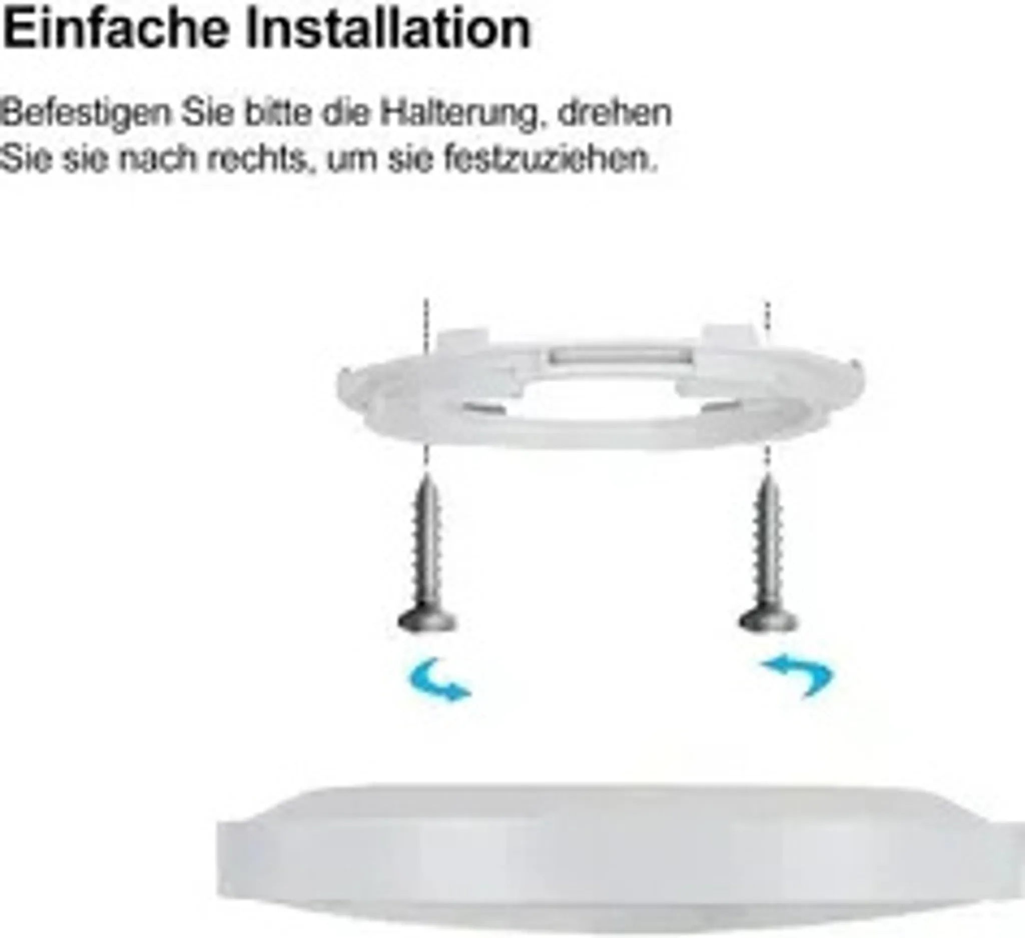 Anleitung zur Installation einer Deckenleuchte. Zeigt Schrauben und Befestigungsmaterial.