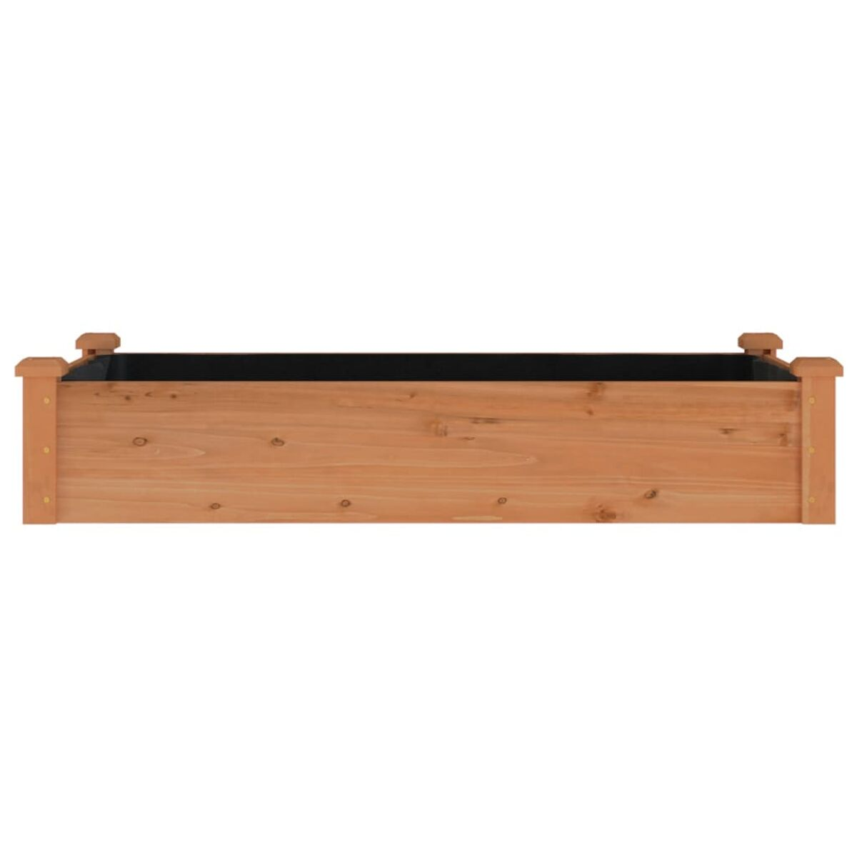 Pflanzkasten aus Holz. Die Box ist rechteckig und hat ein schwarzes Innenleben.