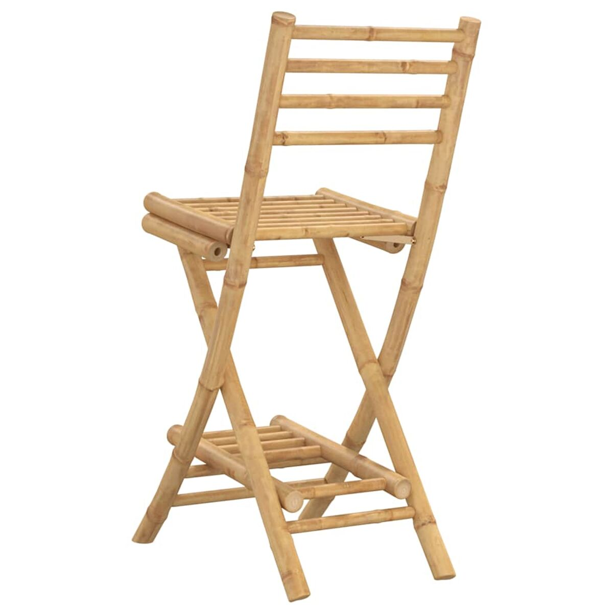 Sedia in bambù, vista da dietro. Ha un design a schienale a scala.