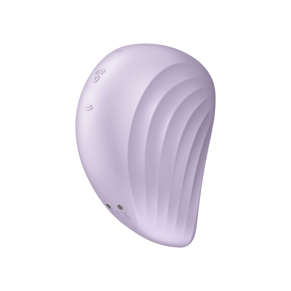 Juguete sexual lila claro, liso, de forma ovalada con superficie texturizada.