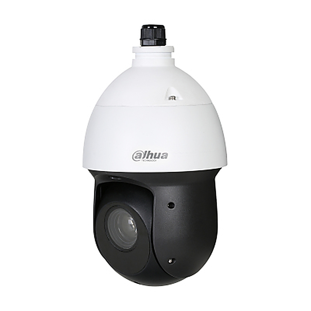 Telecamera di sicurezza Dahua in bianco e nero con una parte superiore a forma di cupola.