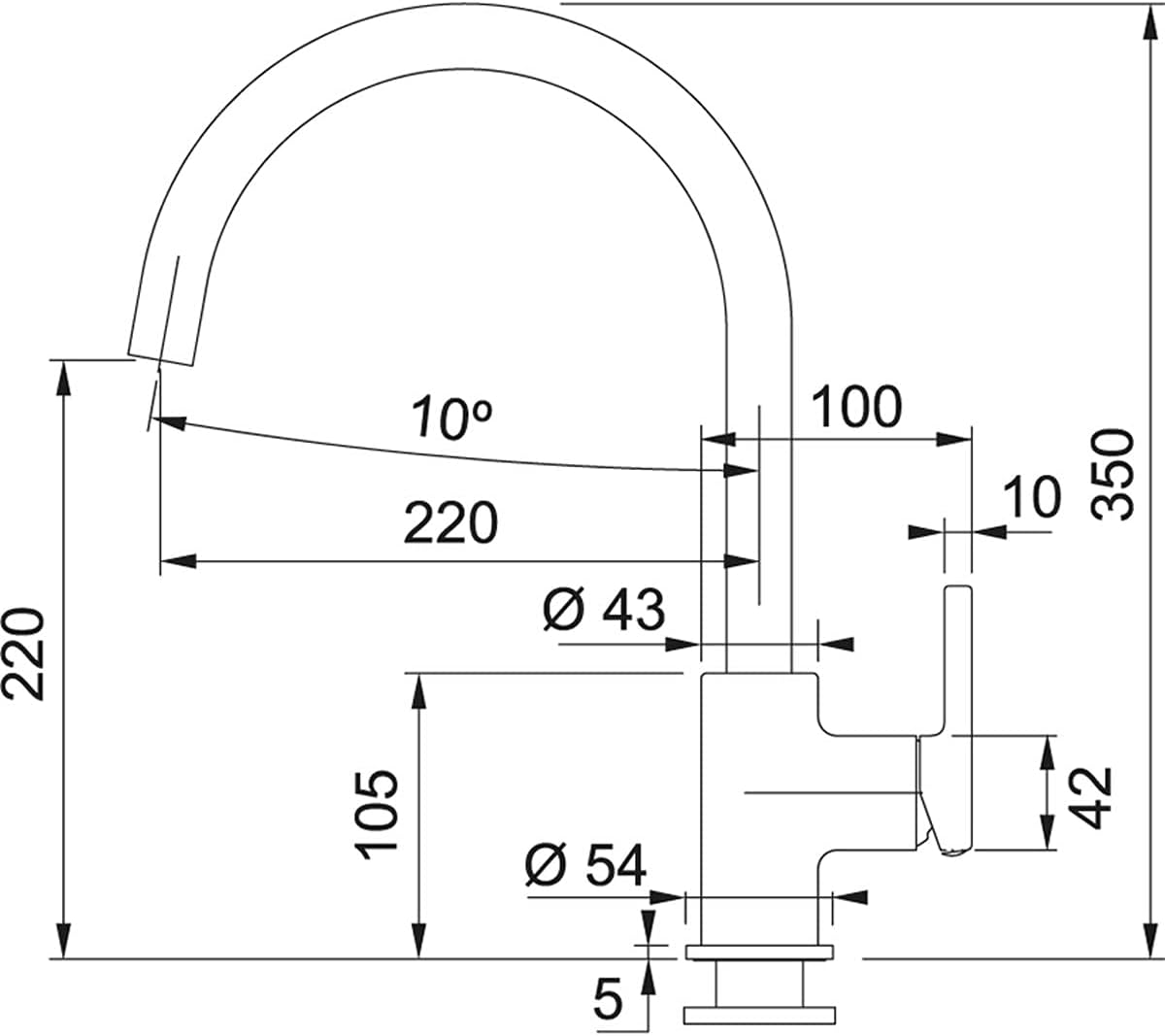 Disegno tecnico di un rubinetto, con dimensioni e angoli. Sfondo bianco.