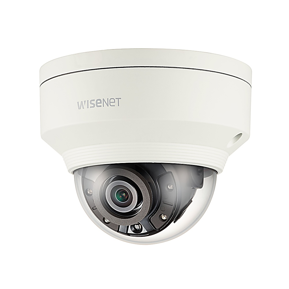 Biała kamera bezpieczeństwa z kopułą, przezroczystą osłoną, logo Wisent na górze.