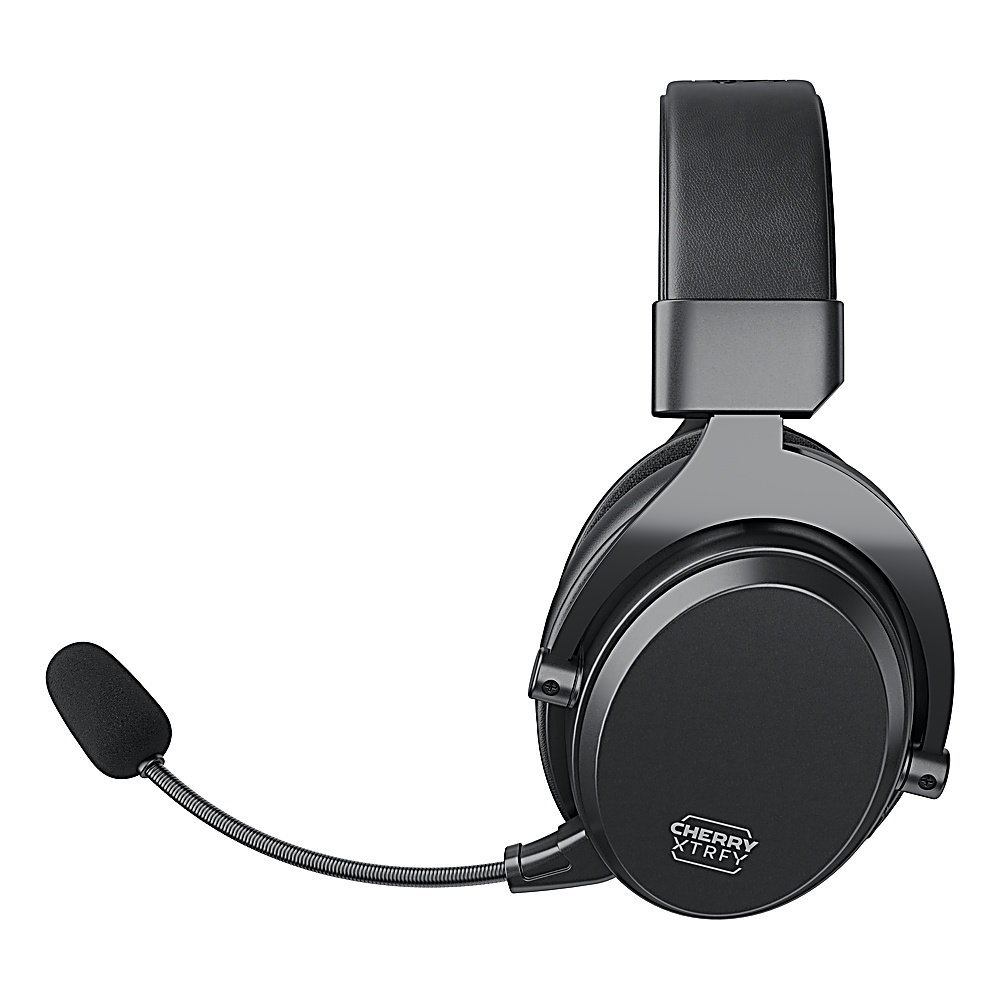 Casque gaming noir avec micro et logo Cherry XTRFY sur l'oreillette.