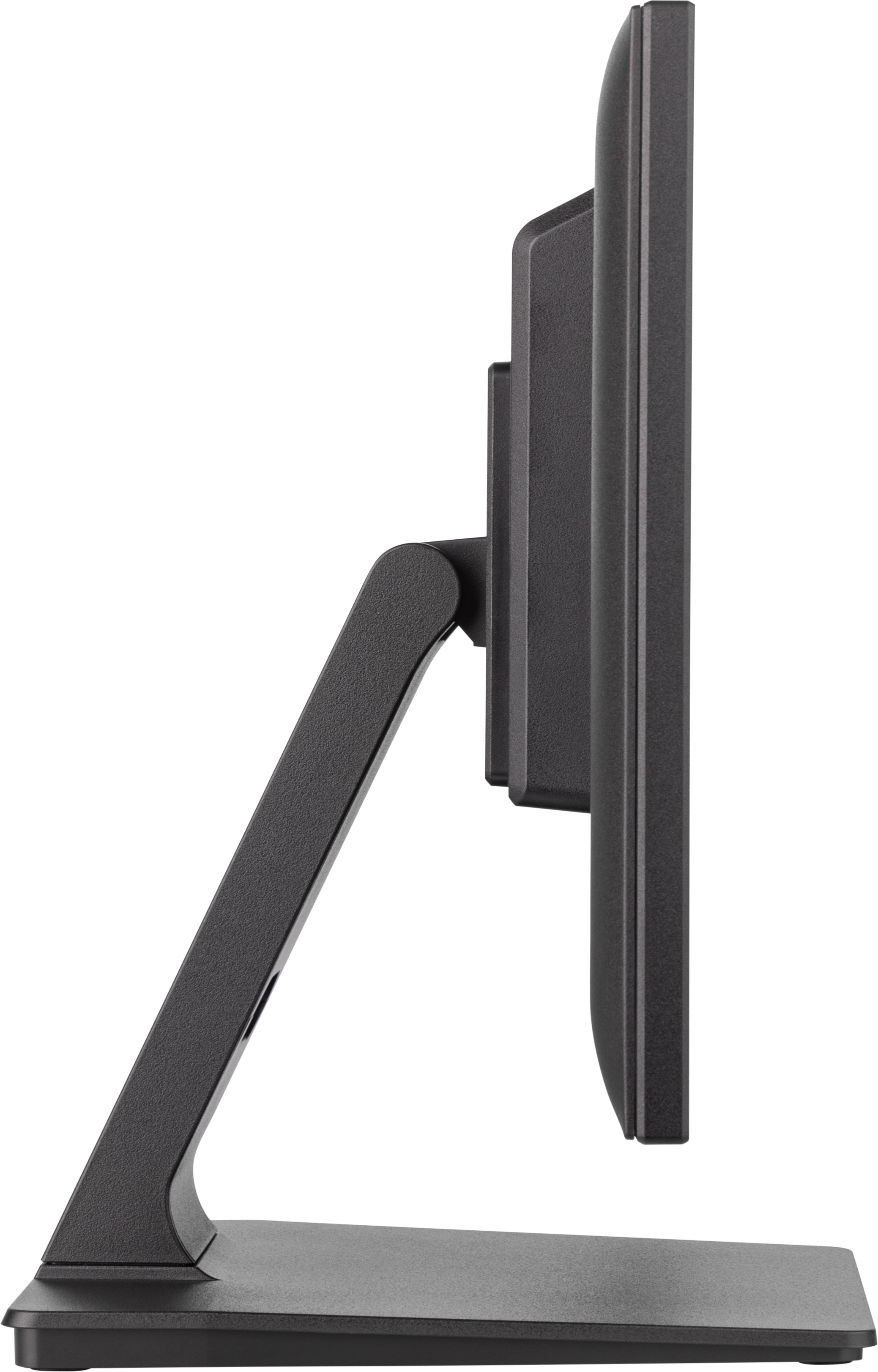 Widok z boku czarnego monitora komputerowego ze stojakiem.