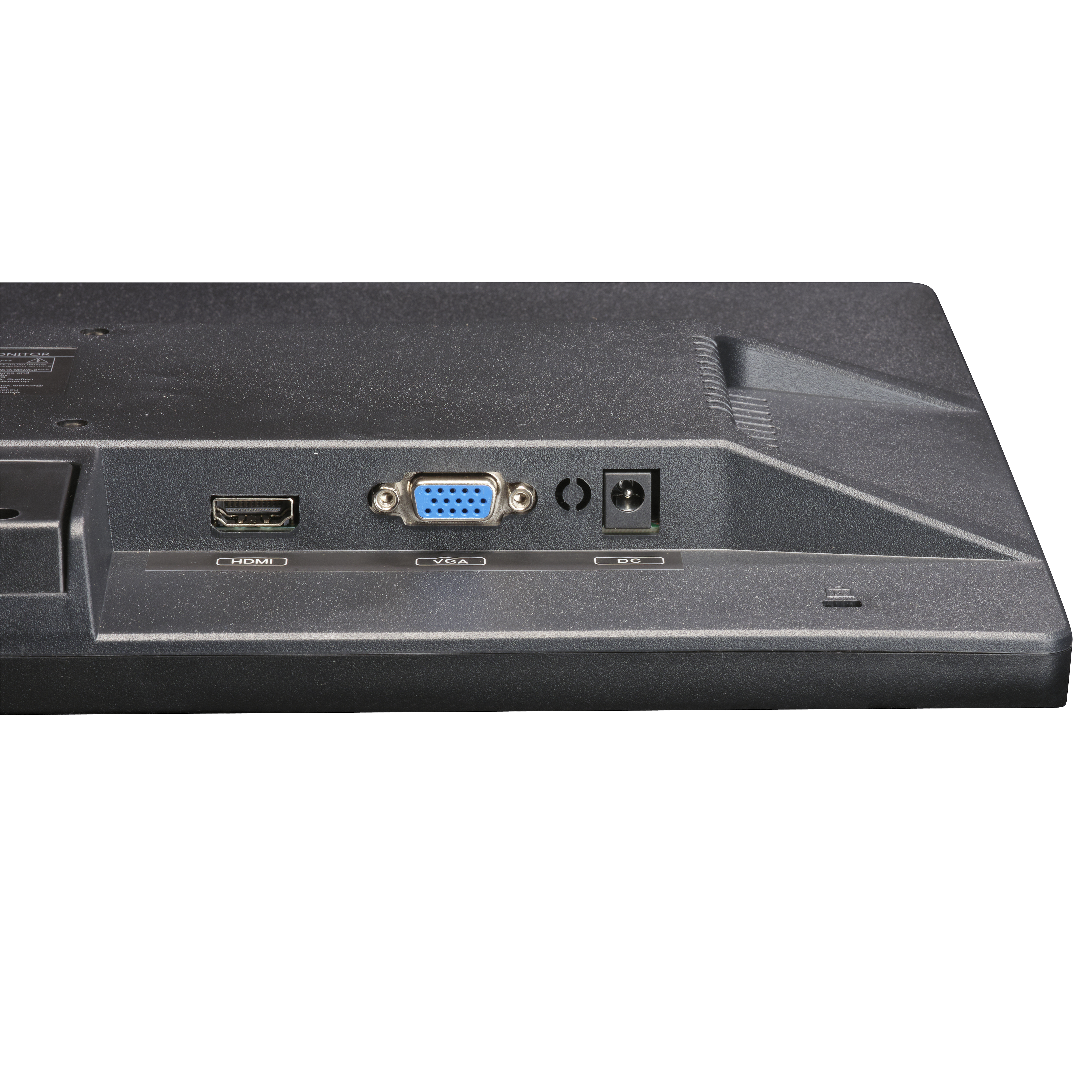 Puertos de un monitor: HDMI, VGA, DC y entrada de alimentación.