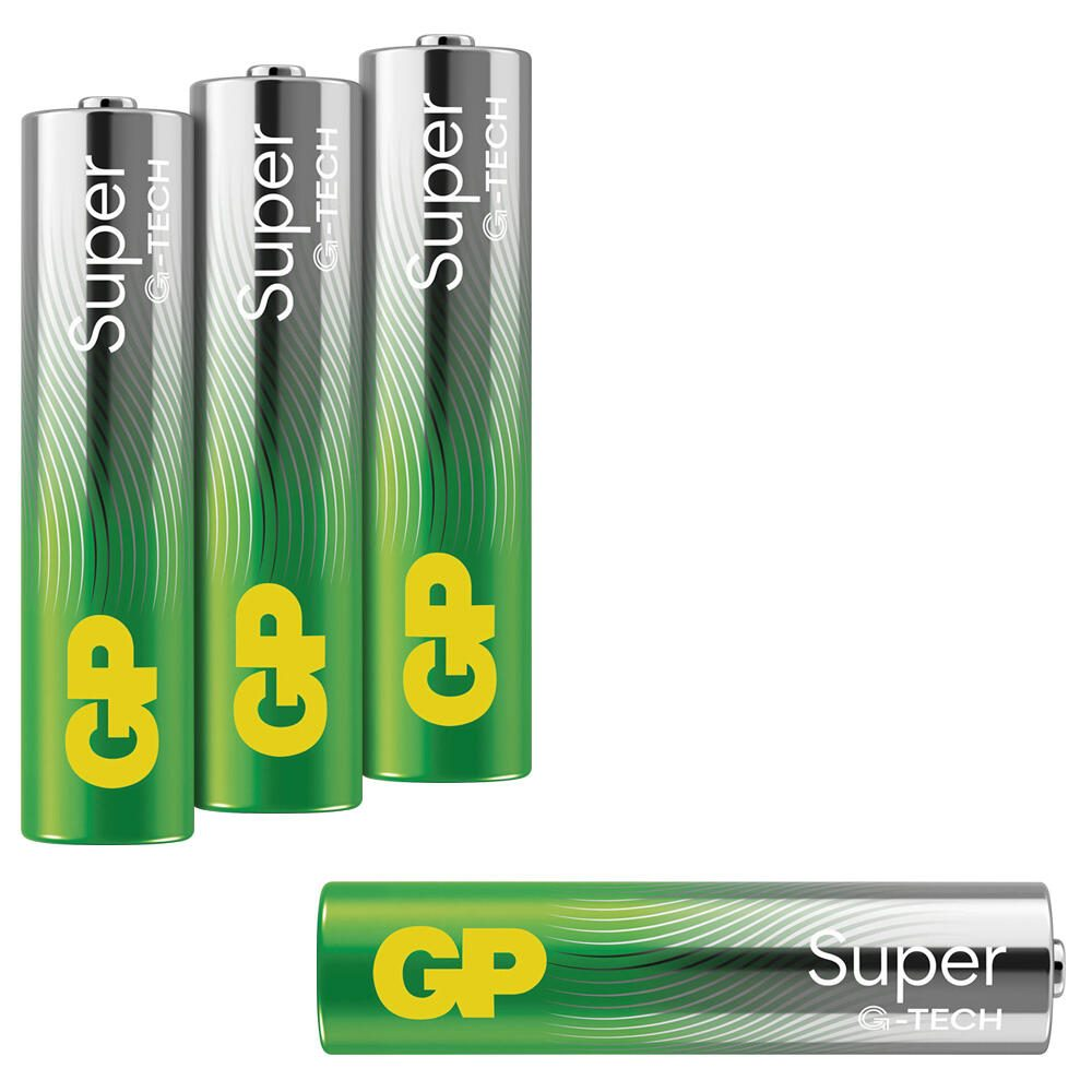 Tre batterie GP Super verdi e argentate con una sotto.