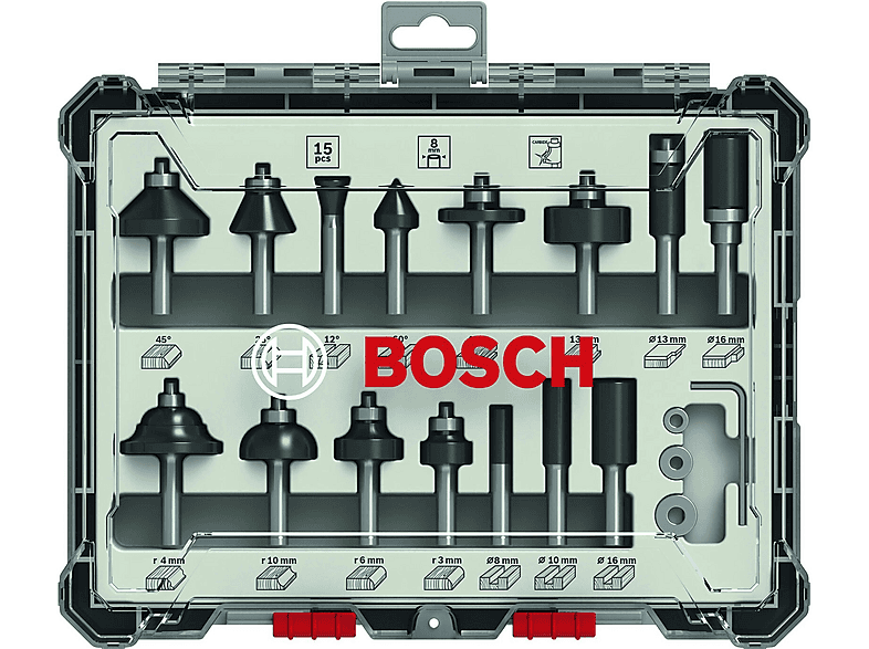 BOSCH 15 Parça Karışık 8 mm (Pro) - 2607017472 Freze Seti