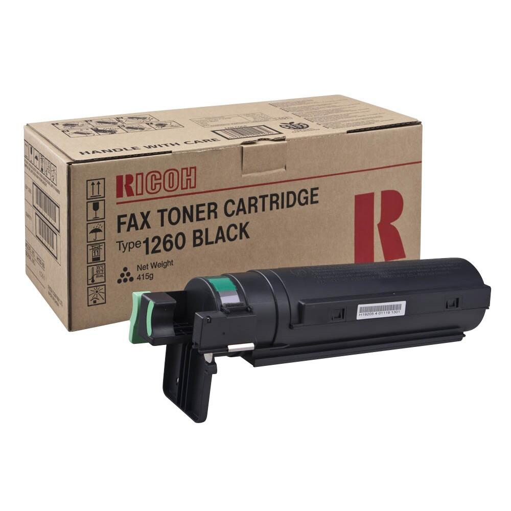 Eine Ricoh Fax-Tonerkartusche-Box und die Tonerkartusche selbst.