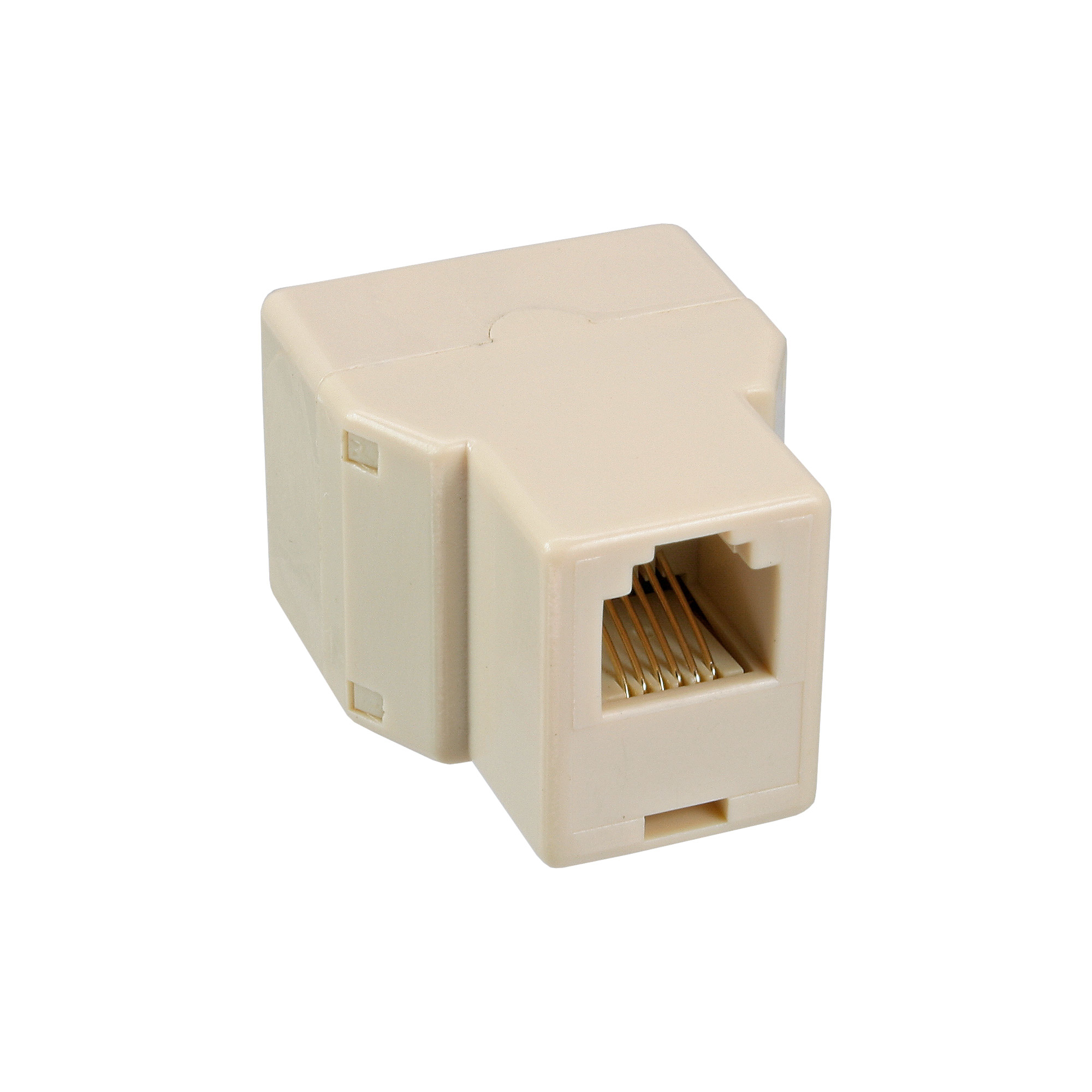 Ein beiger RJ45-Anschluss. Der Hintergrund ist schlicht und weiß.