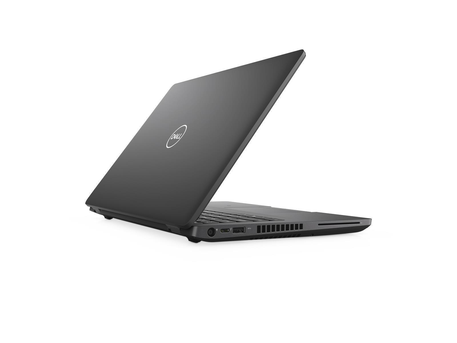 Ein Laptop mit silbernem Gehäuse, in einem Winkel geöffnet. Dell-Logo sichtbar, auf weißem Hintergrund.