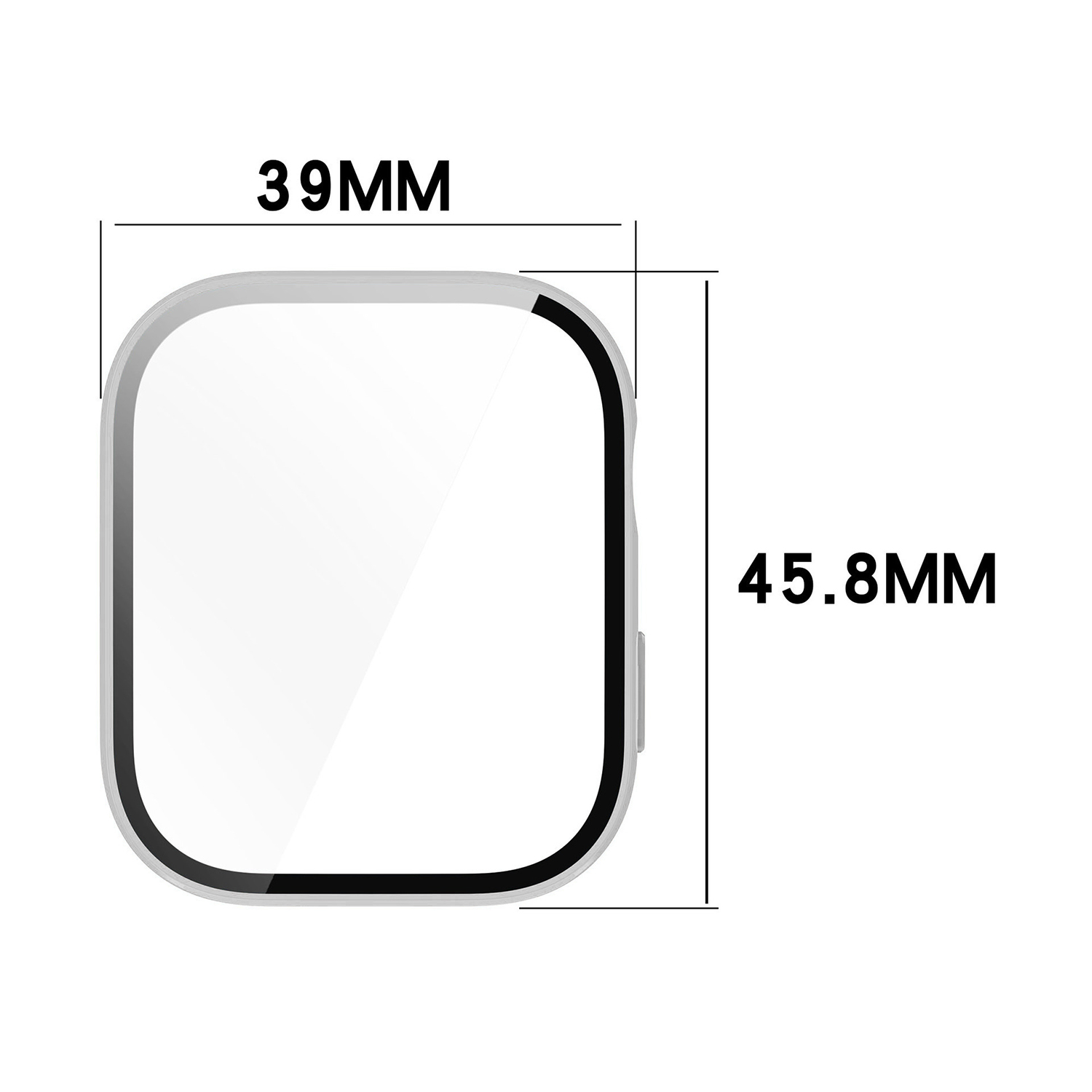 L'immagine mostra le dimensioni di una forma quadrata, 39 mm x 45,8 mm.