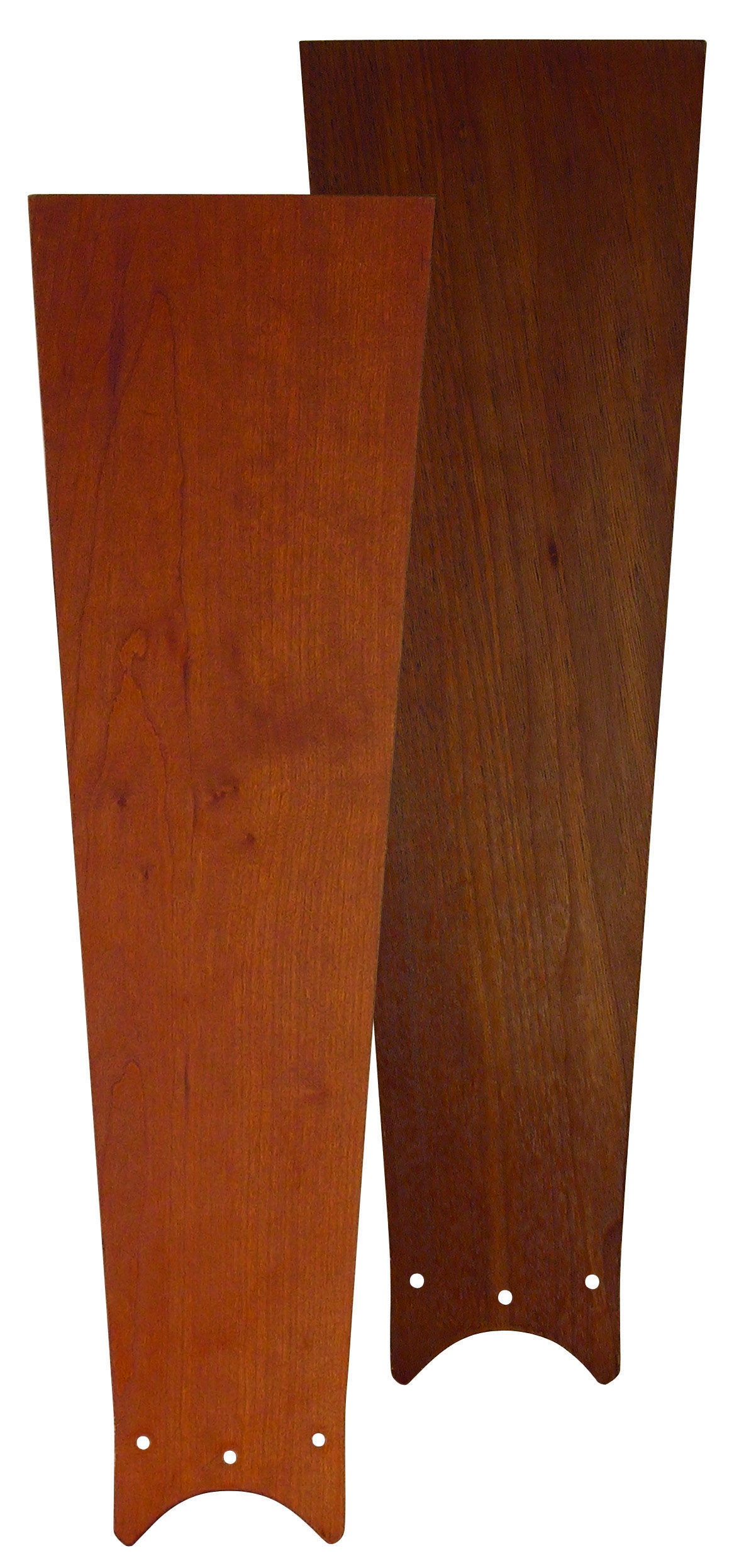 Due pale di ventola in legno di diverse tonalità di marrone.