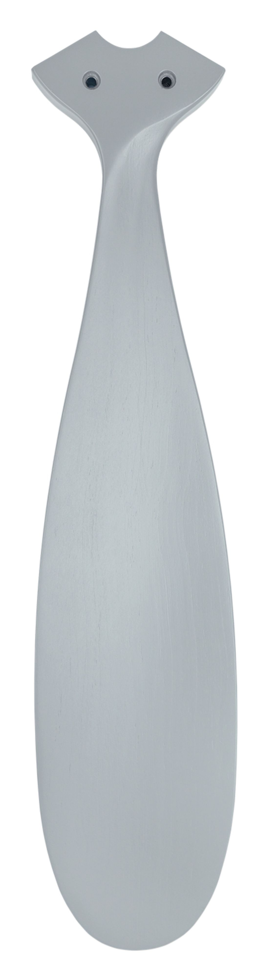 Singola pala del ventilatore grigio chiaro con un design curvo. La lama ha una finitura liscia e opaca.