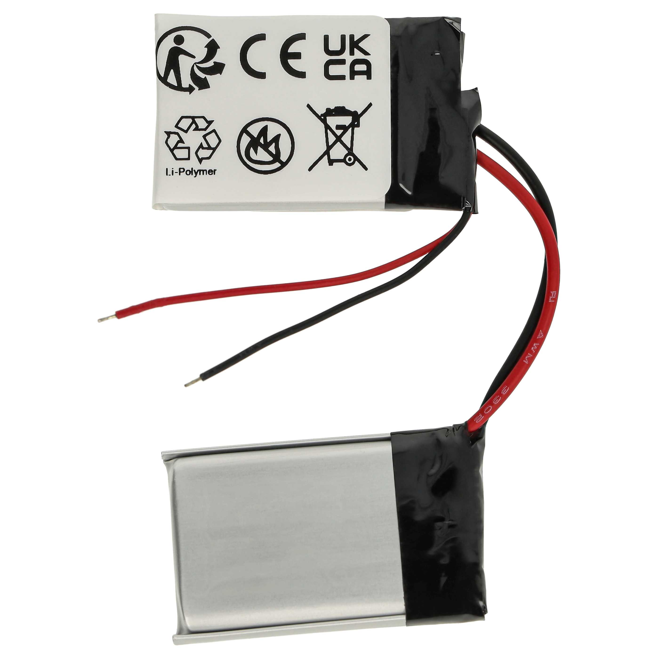 Zwei Li-Polymer-Batterien mit Drähten. Eine hat schwarze und rote Drähte, die andere ist schlicht.