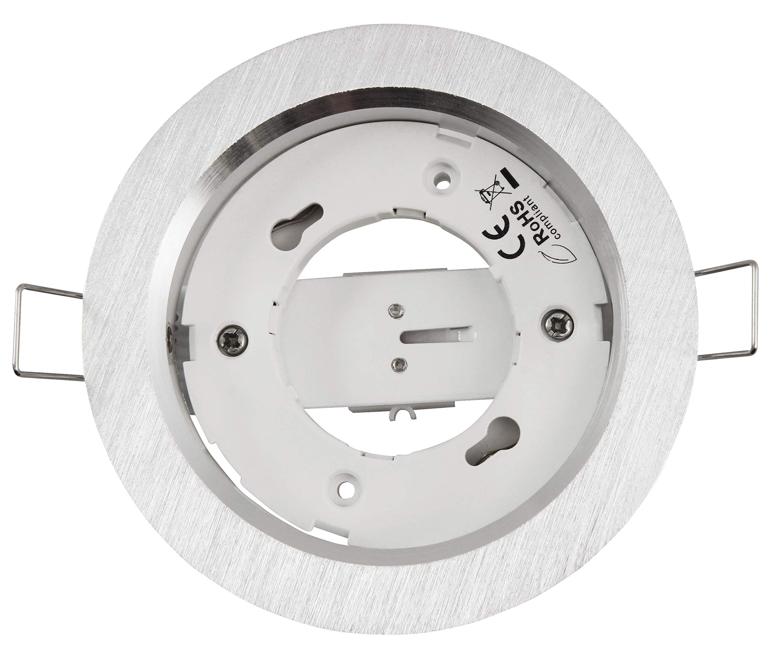 Silberne Einbauleuchte mit kreisförmigem Design.