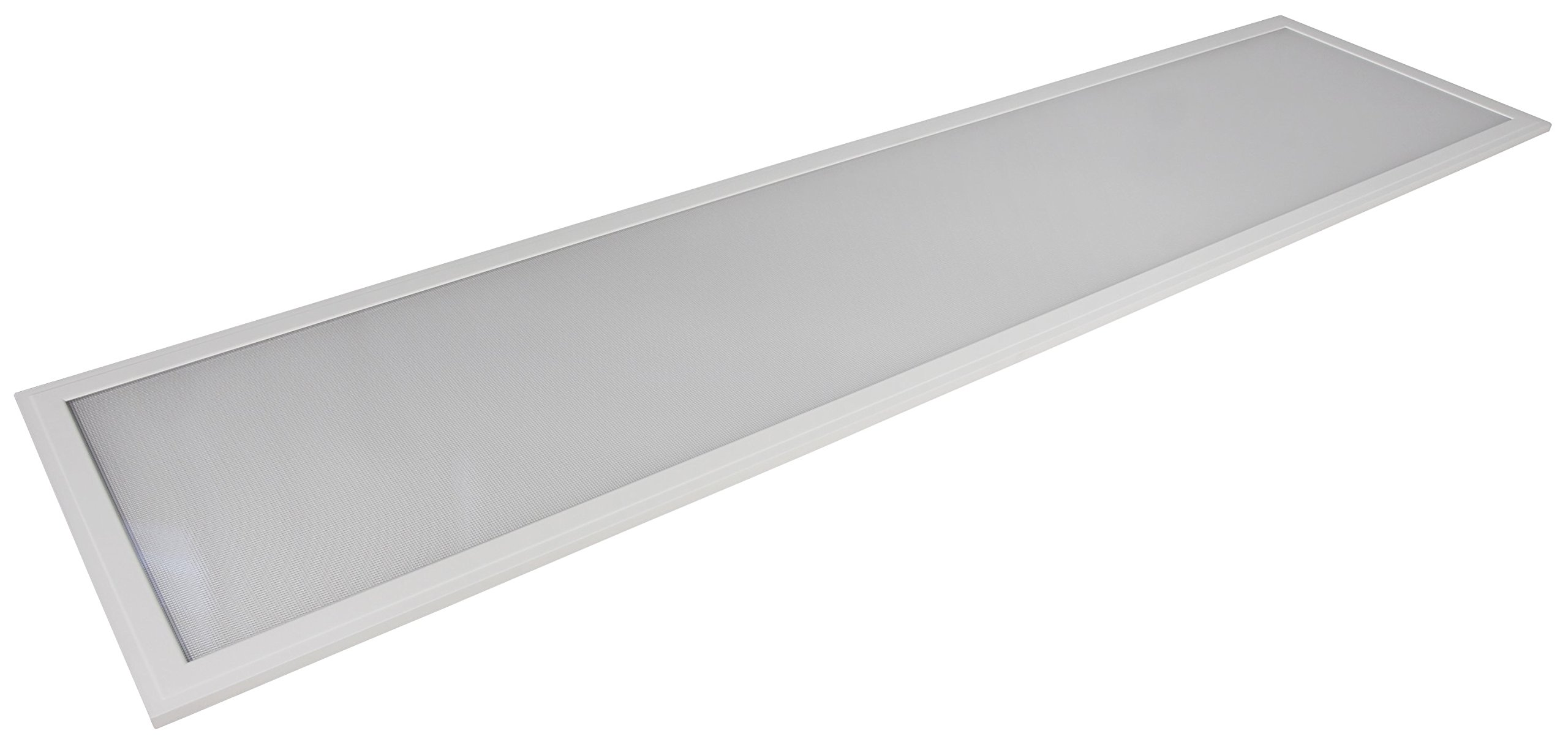 Eine lange, weiße, rechteckige LED-Leuchte mit strukturierter Linse.
