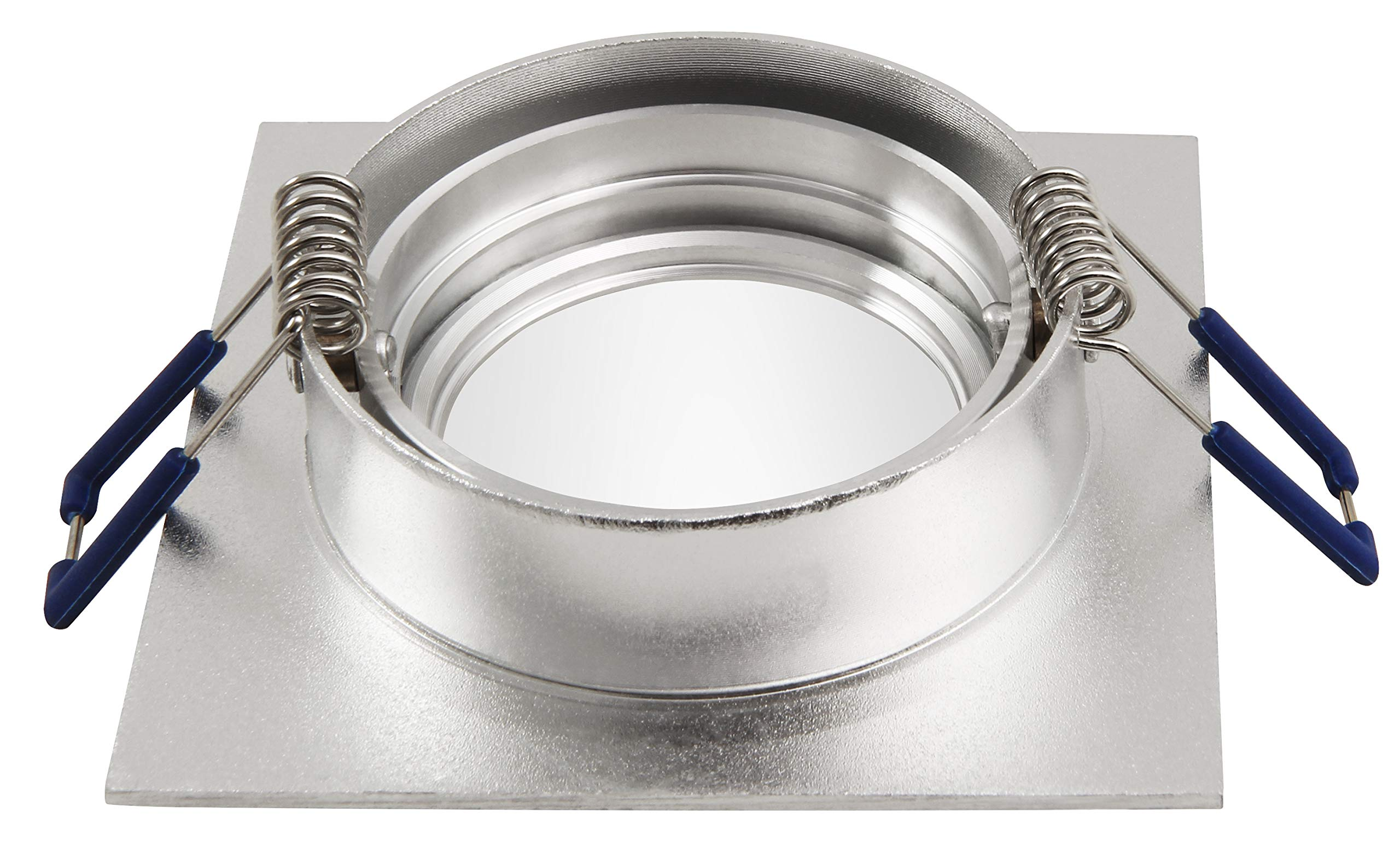 Eine quadratische Einbauleuchte aus Metall.