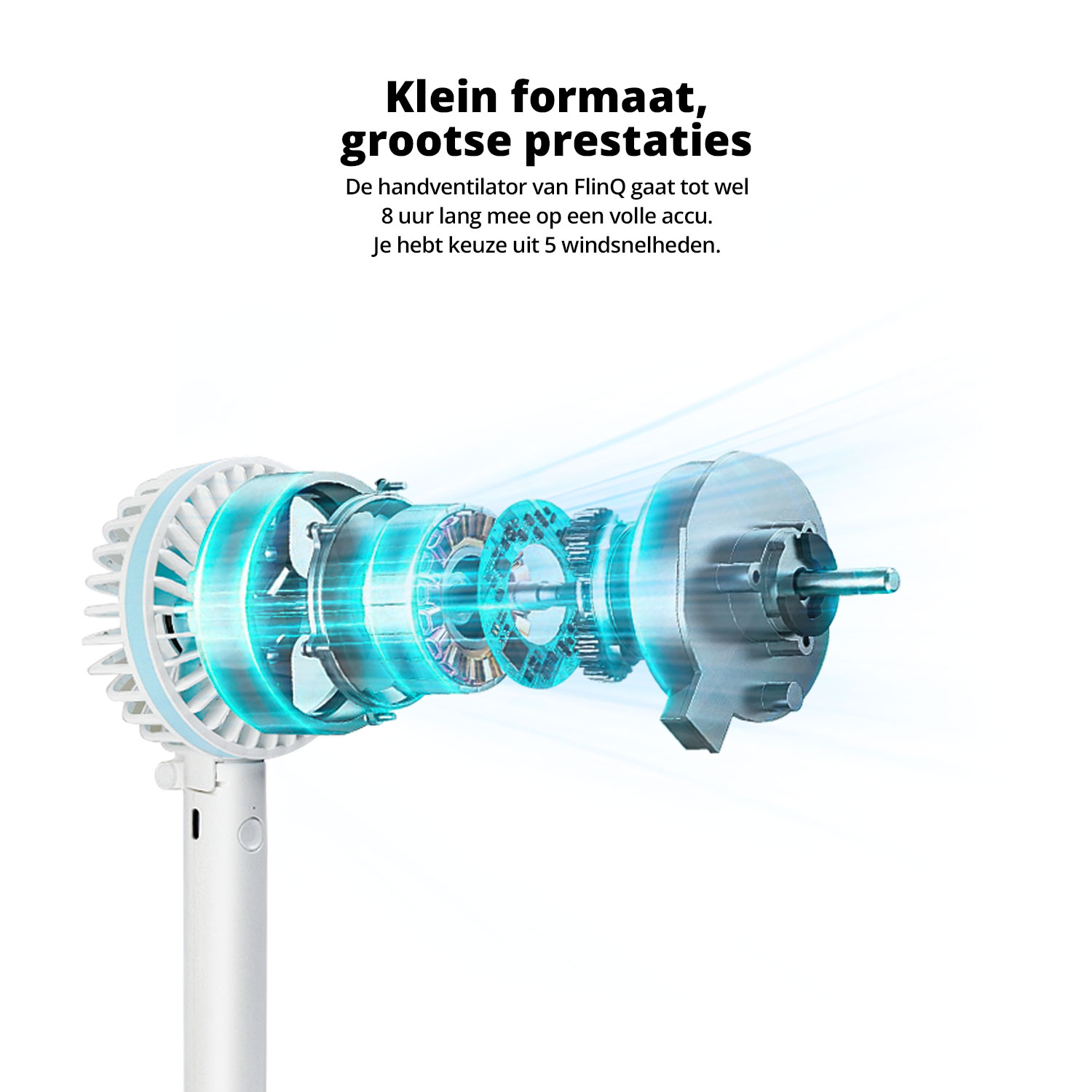 Cutaway view of the portable fan's internal components.