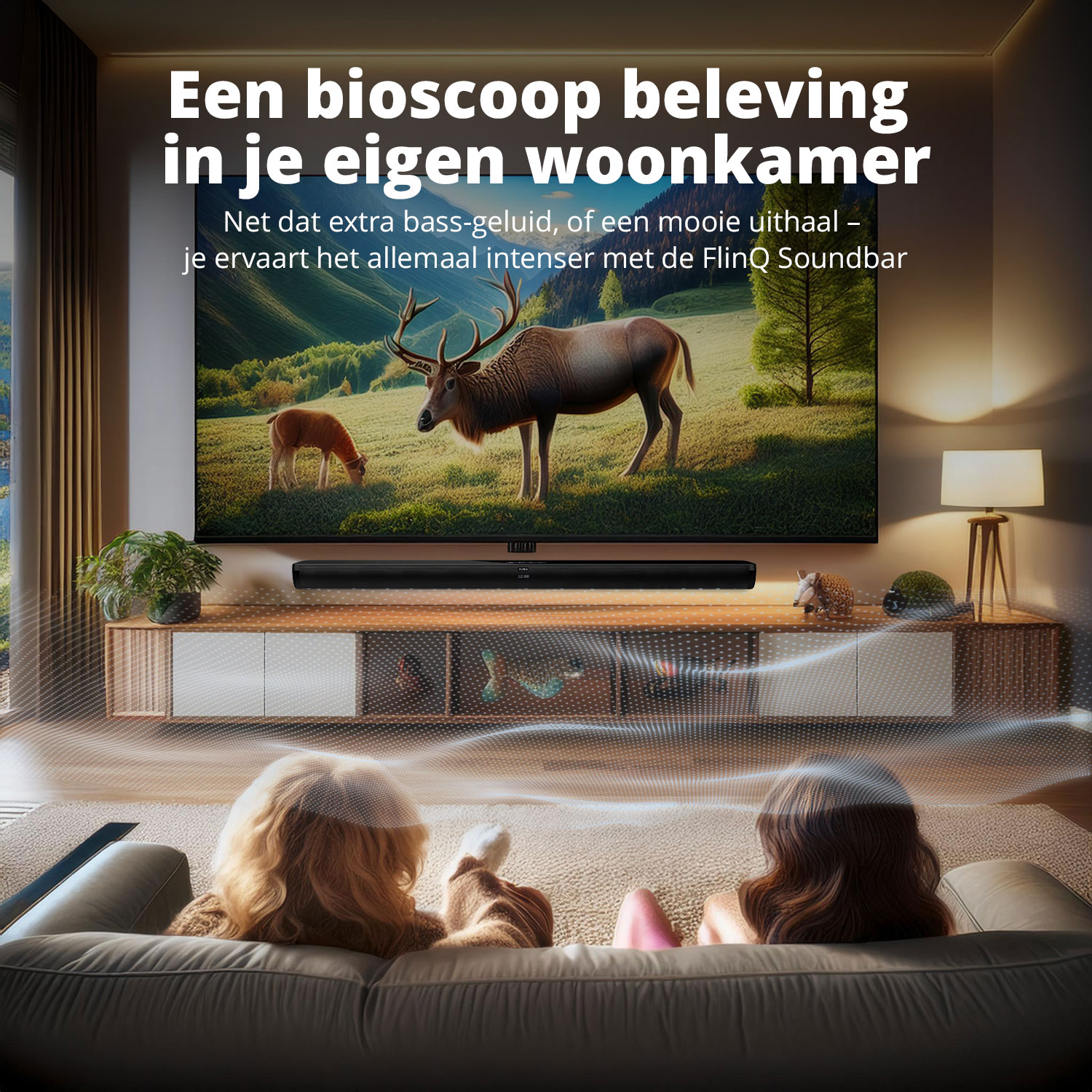 A TV screen in a living room, showing a deer.