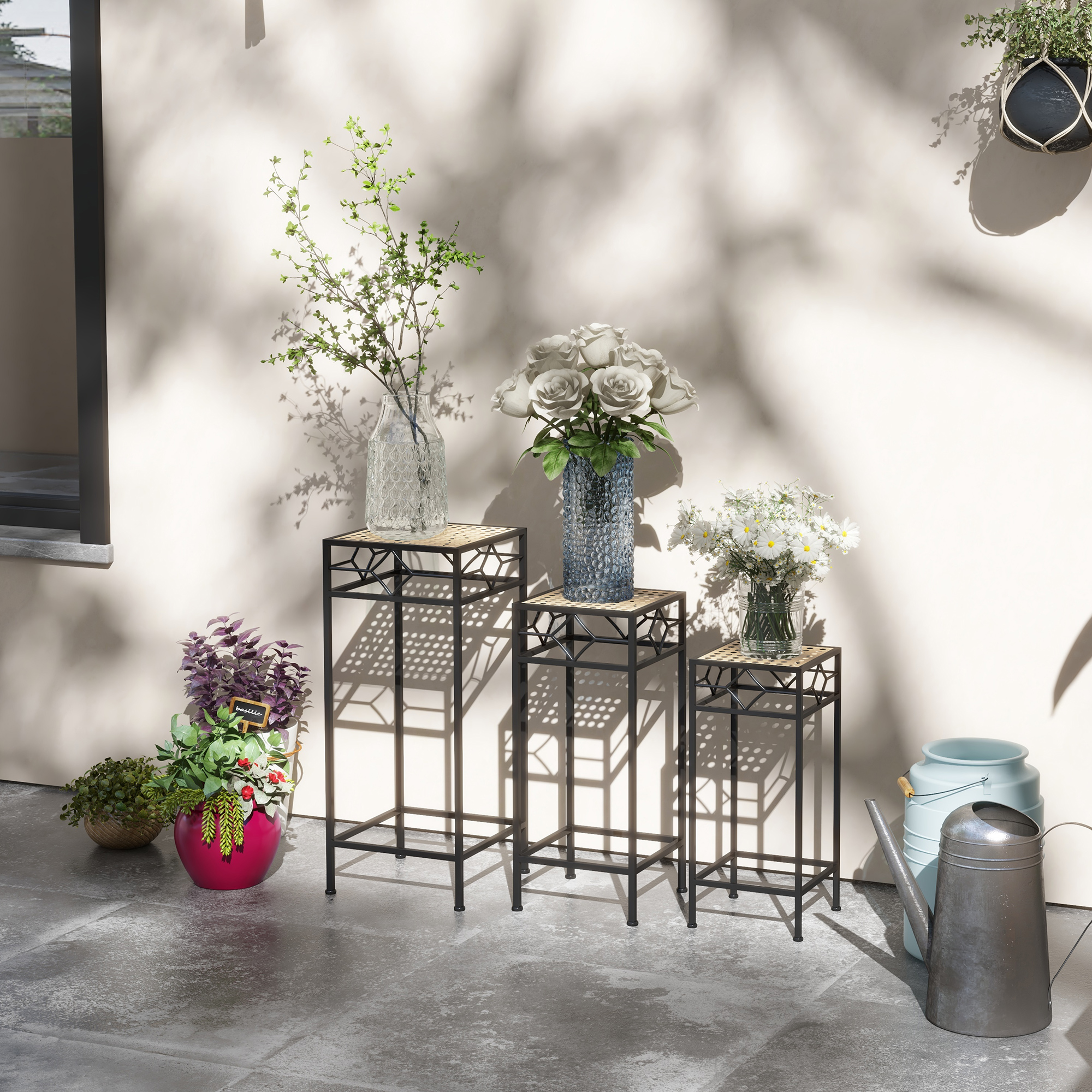 HIYORI 3 Gren Stapelbar Rattan Optik Blumenkasten, Gold | MediaMarkt