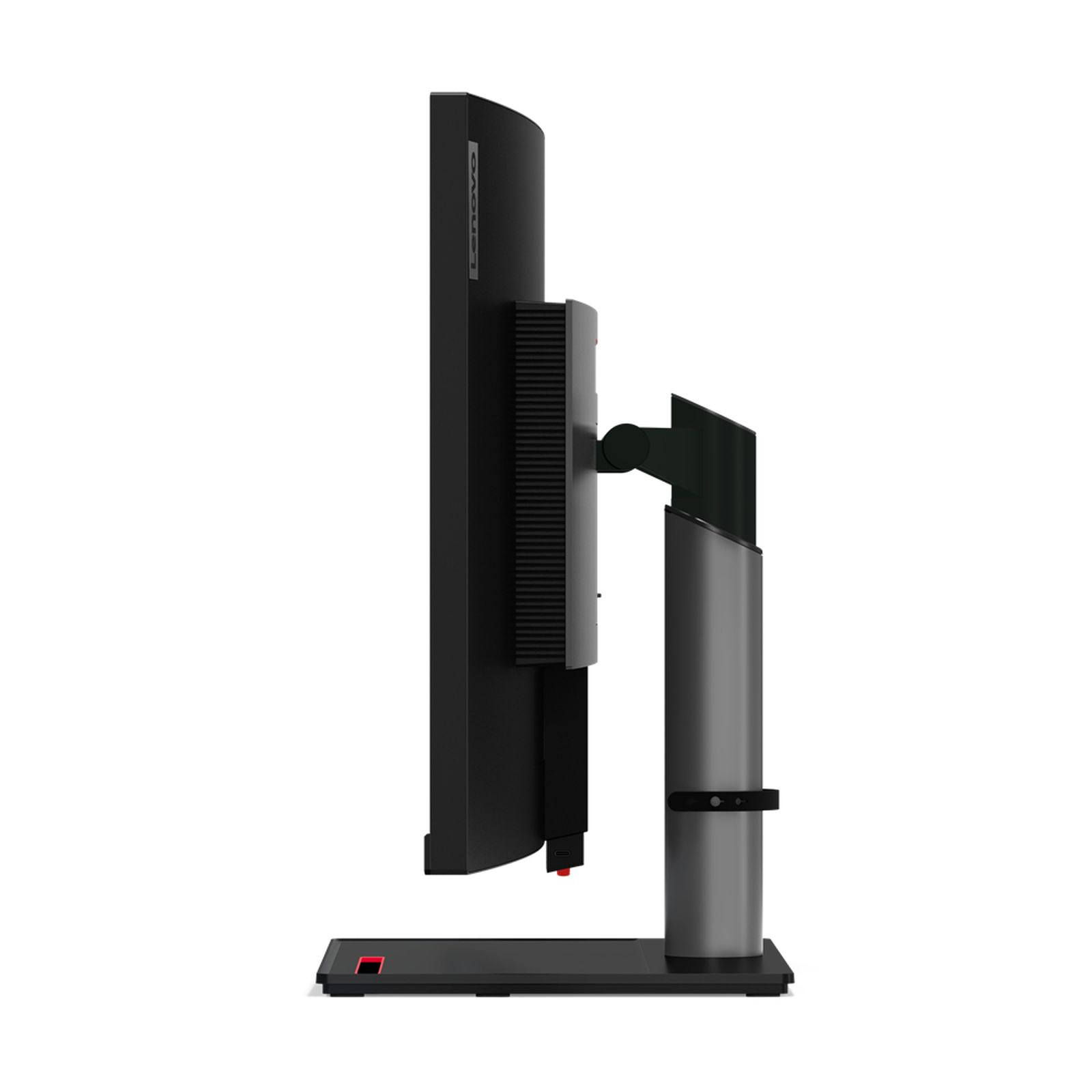 Un monitor Lenovo di profilo, che mostra il lato e il supporto.