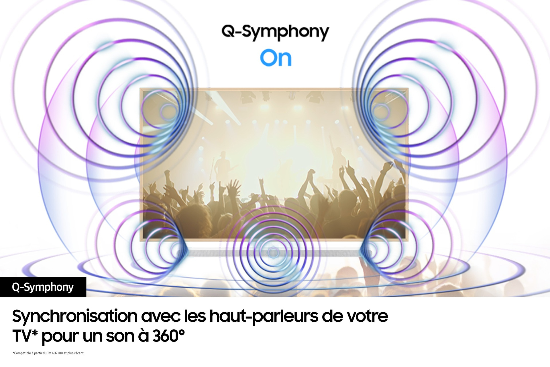 Obrazek pokazuje ekran z Q-Symphony On i tłum w tle.