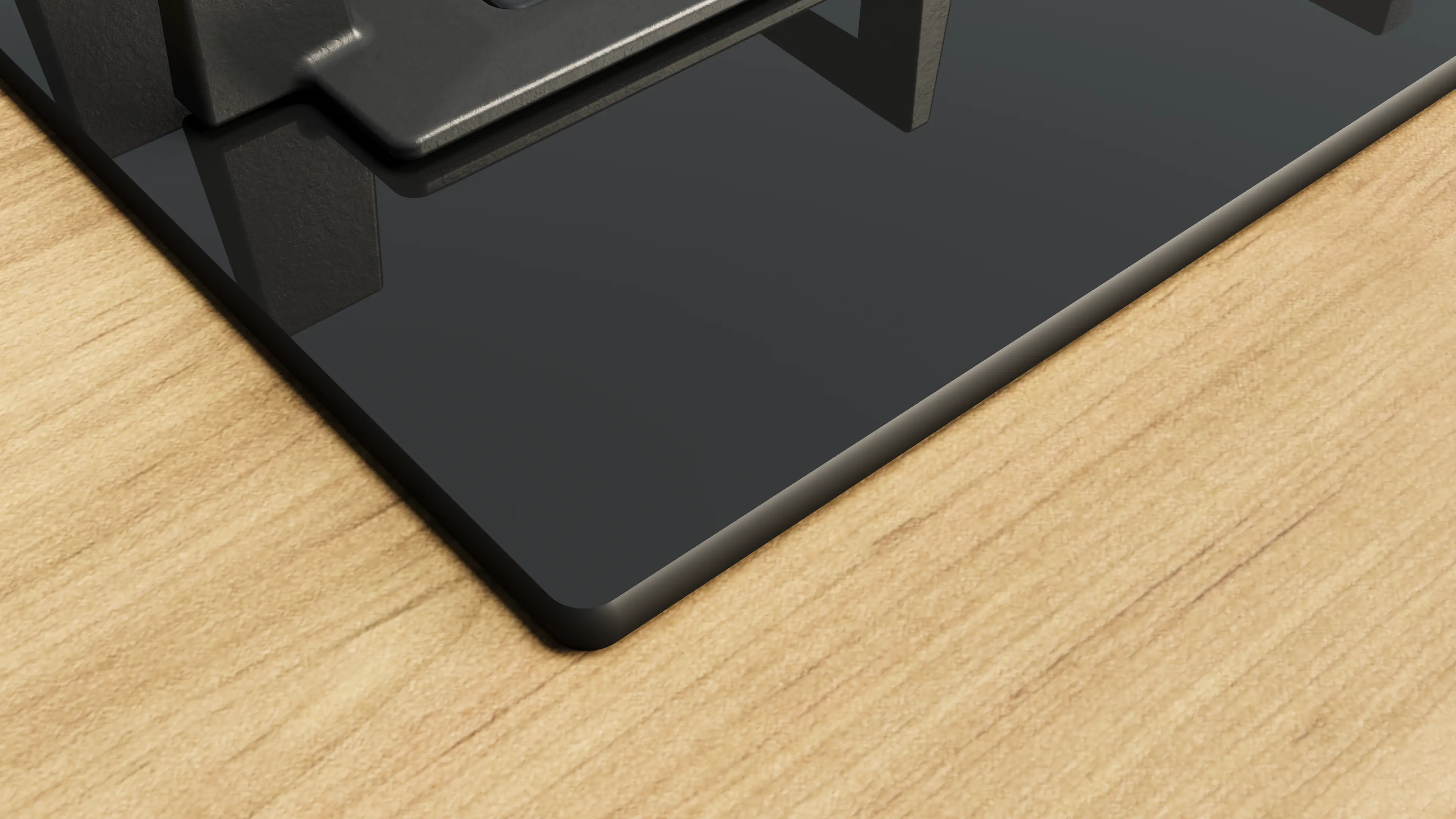 Telewizor z systemem dźwiękowym na drewnianej szafce, tekst: Poseidon D50. Elevata la tua TV.