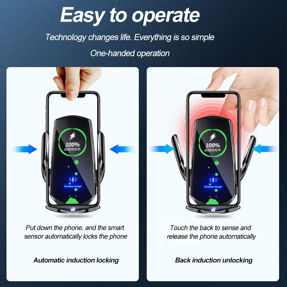 Telefon in einem kabellosen Ladegerät, das den Ladestatus und den Verriegelungsmechanismus zeigt.