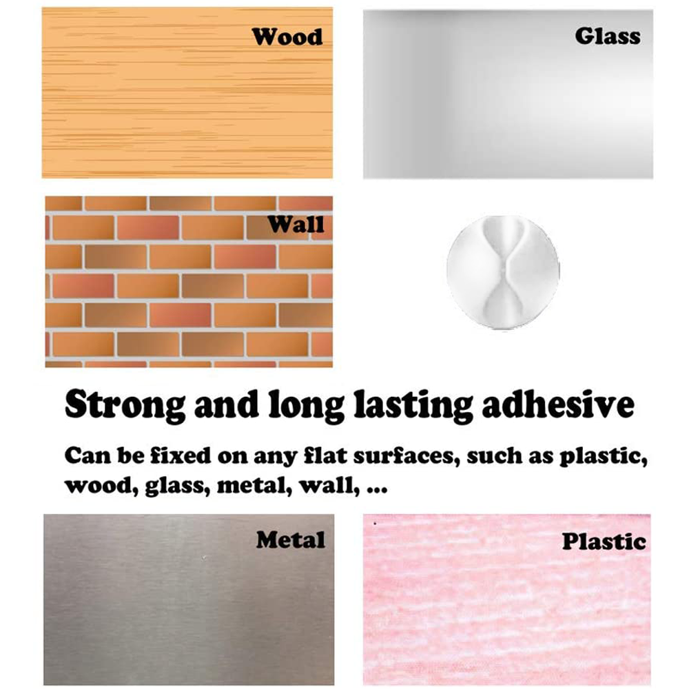 Bilder von Holz, Glas, Wand, Metall und Kunststoff mit Textbeschriftungen.