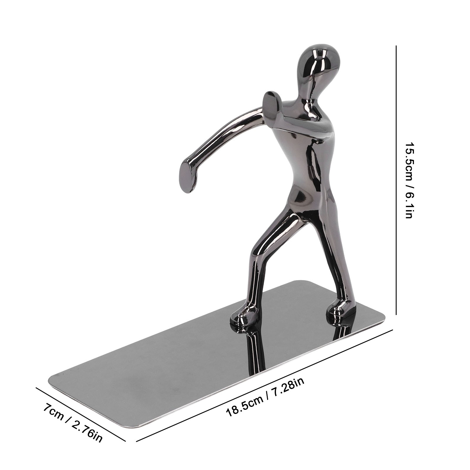 Silberne Metallfigur einer Person in einer Aktionspose.