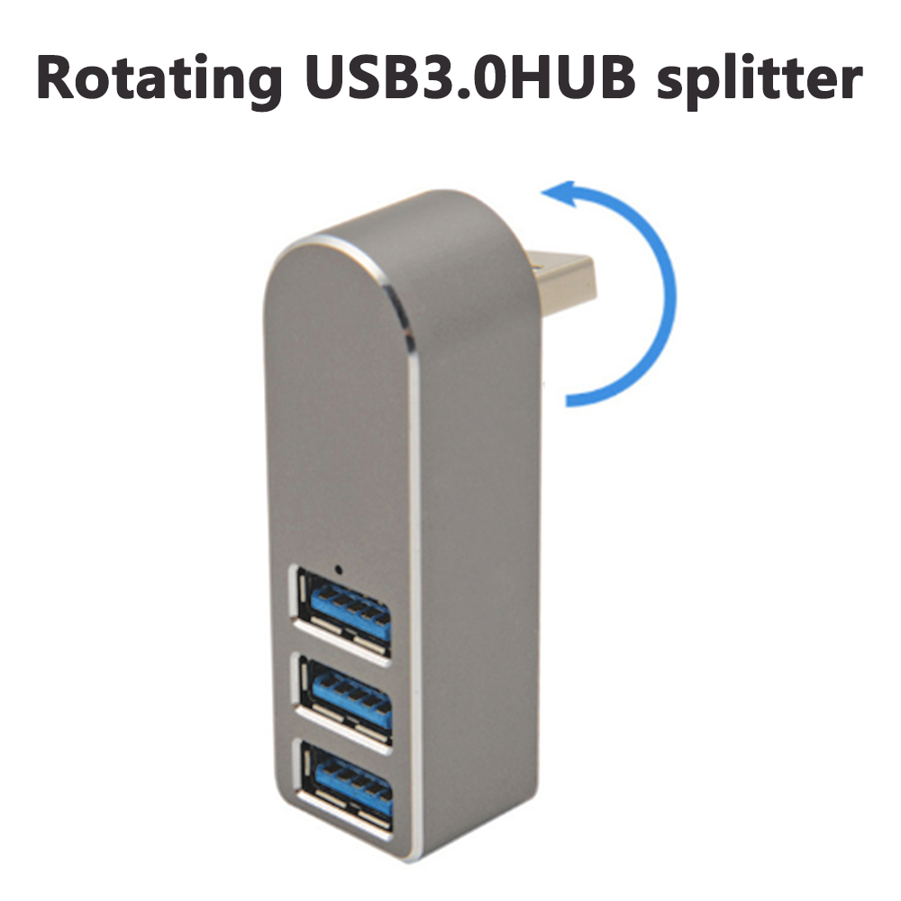 Silberner USB 3.0 Hub-Splitter mit drei Anschlüssen auf weißem Hintergrund mit blauem Pfeil.