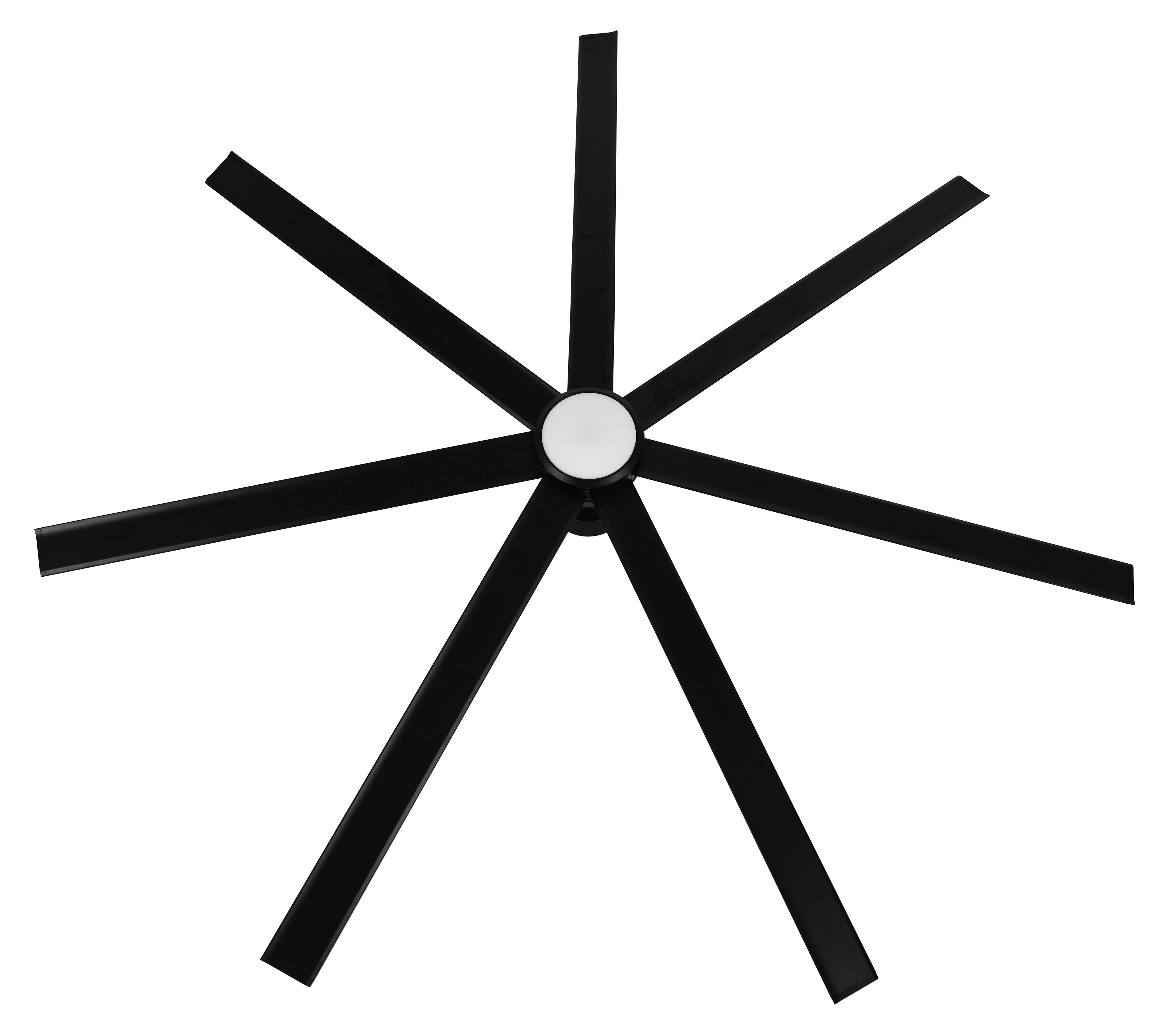 Deckenventilator mit sieben schwarzen Flügeln.