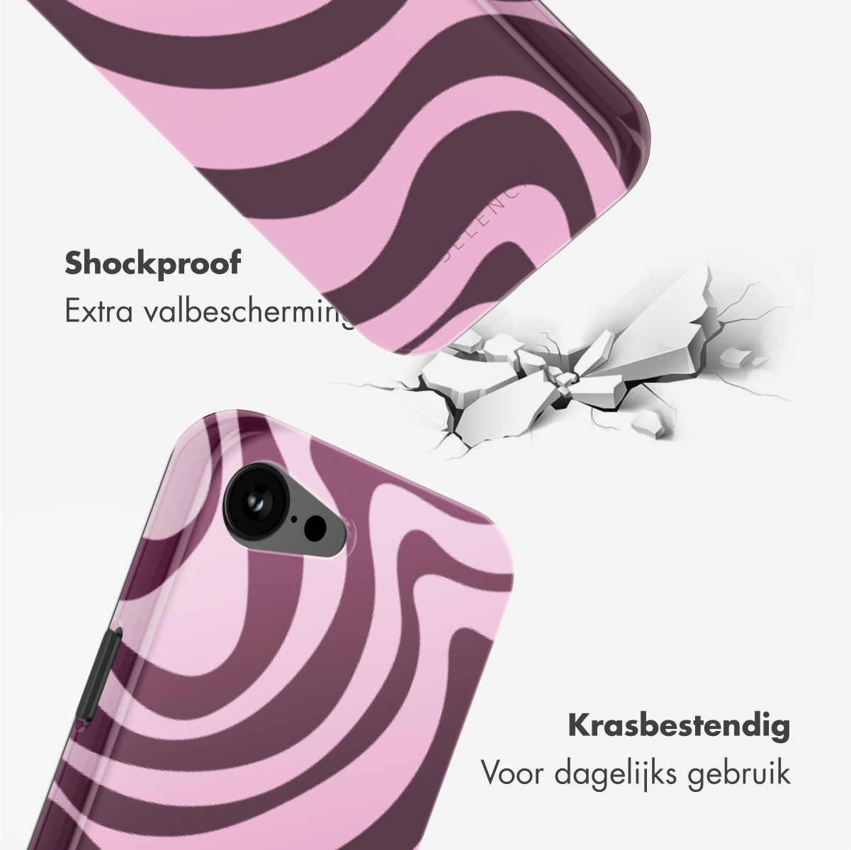 Coque de téléphone avec motif de vagues roses et rose foncé. Antichoc et résistante aux rayures.