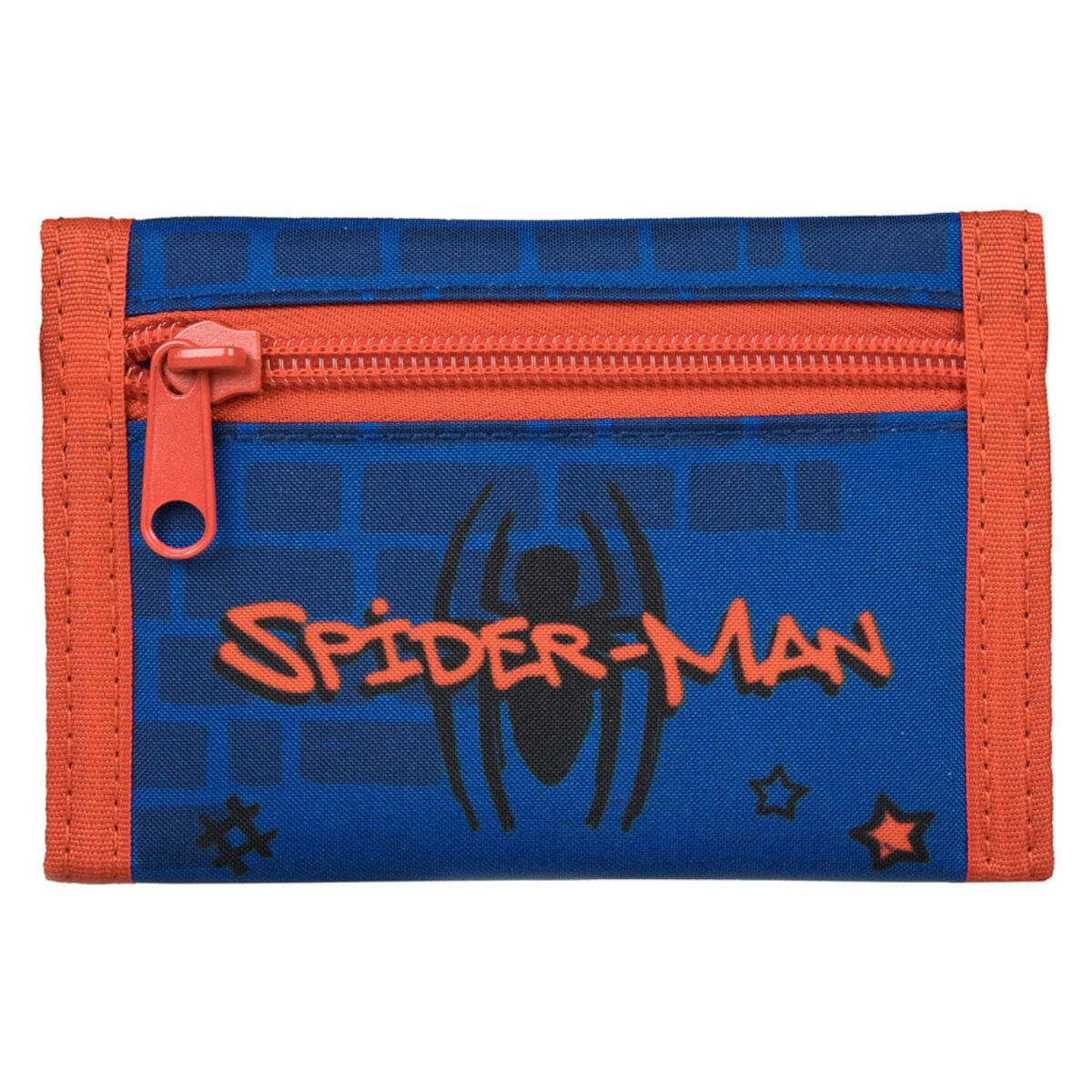 Spider-Man portemonnee, blauwe voorkant met Spider-Man logo en rits.