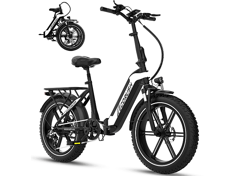  ECORUSH R2 E-Bike Elektrofahrrad 20*4,0 Zoll Kompakt-/Faltrad (Laufradgröße: 20 Zoll, Unisex-Rad, 499.2Wh, Schwarz)