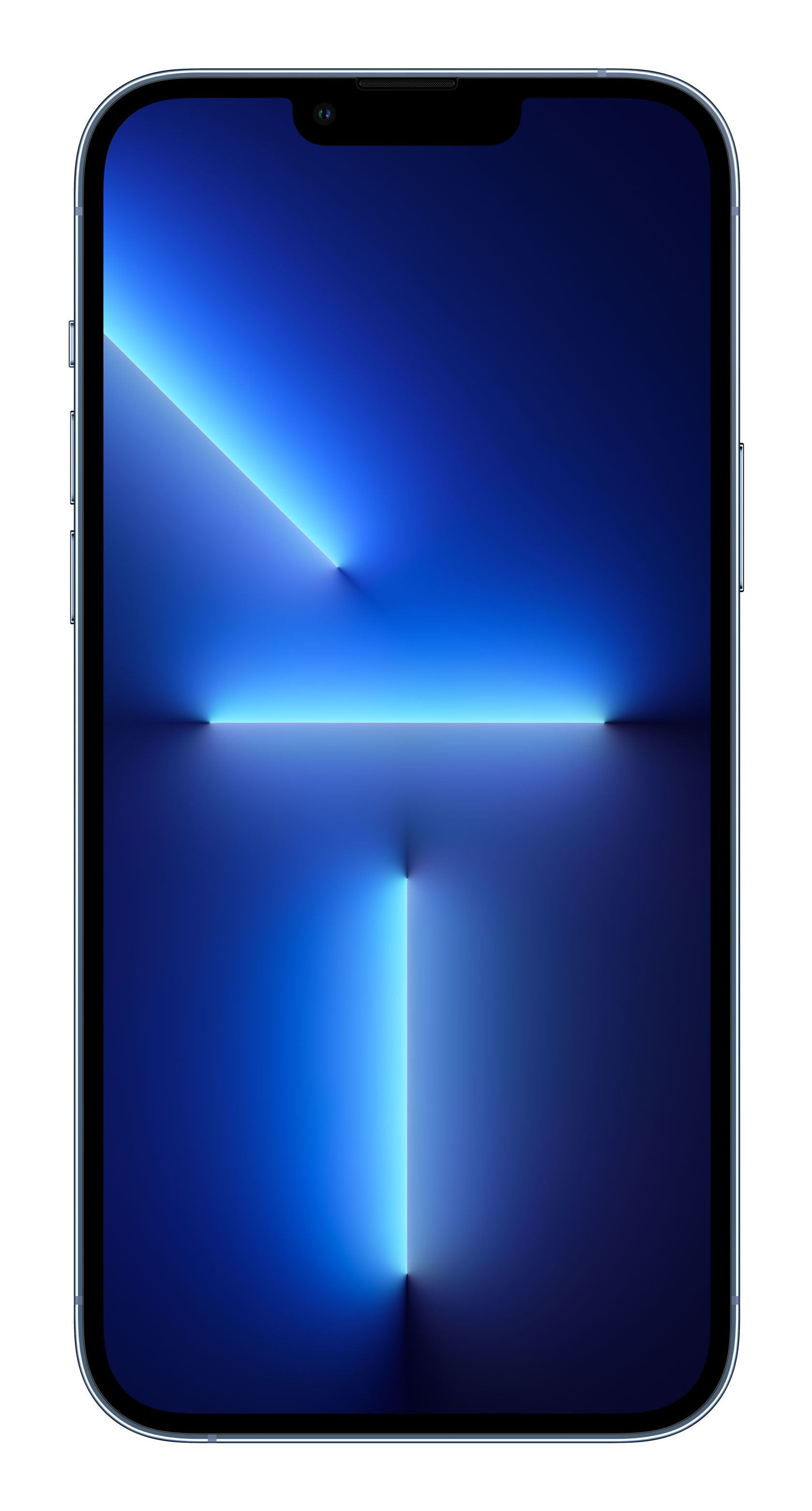 Pantalla azul de smartphone con efectos de luz azul vibrantes.