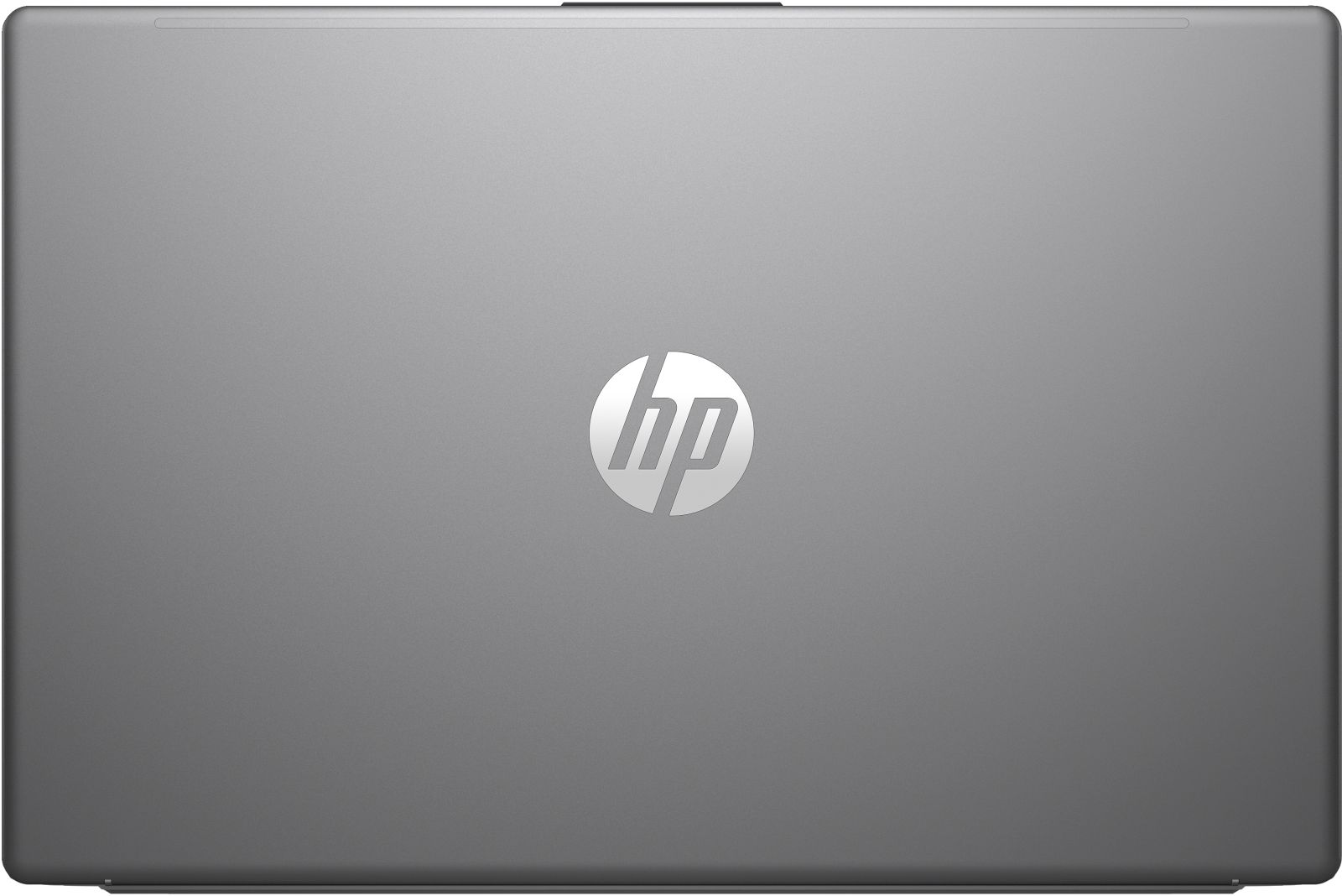 Widok z góry na srebrny laptop. Logo HP jest na środku.