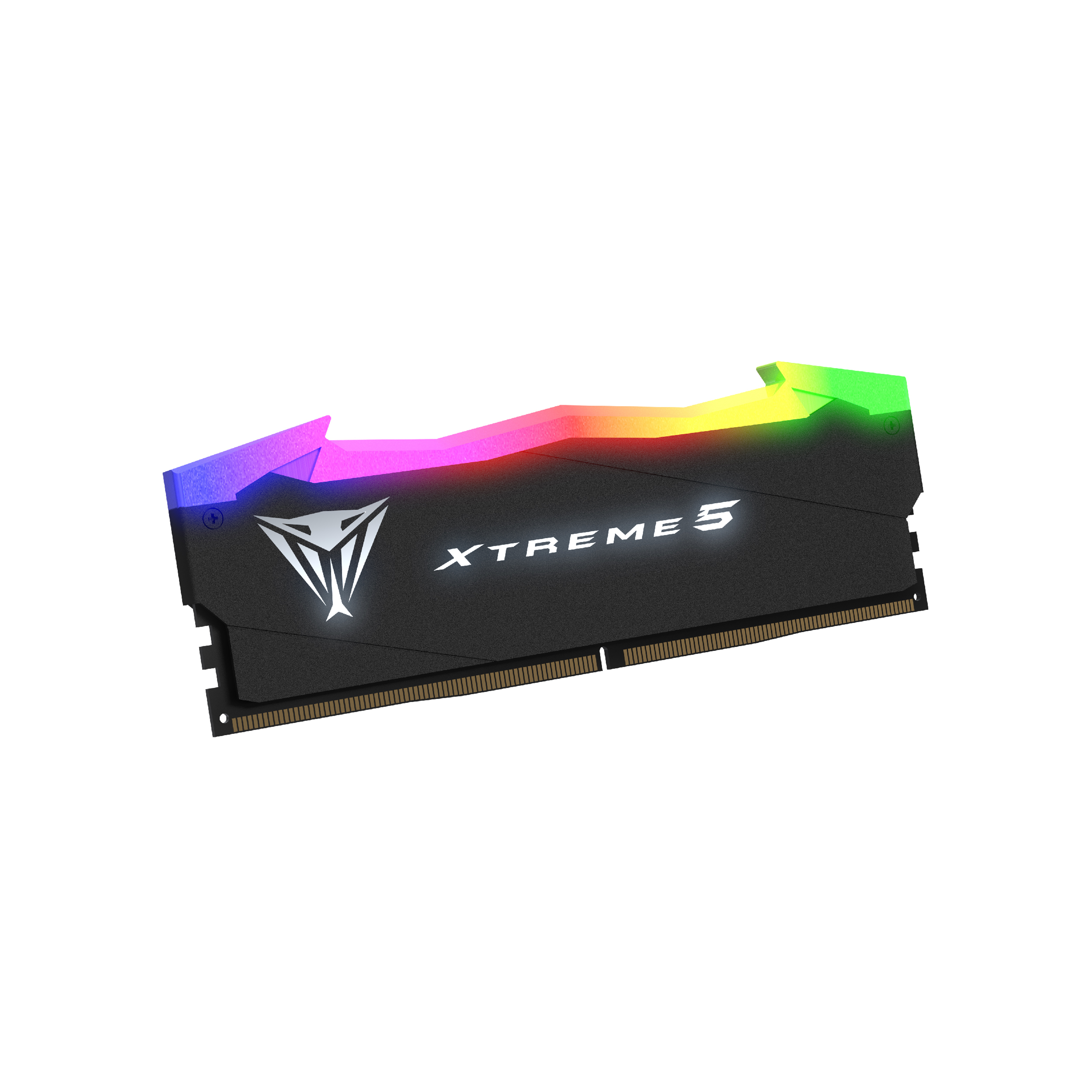 Gaming-RAM-Modul mit farbenfroher RGB-Beleuchtung. Es trägt das Wort XTREME 5 und ein Logo.
