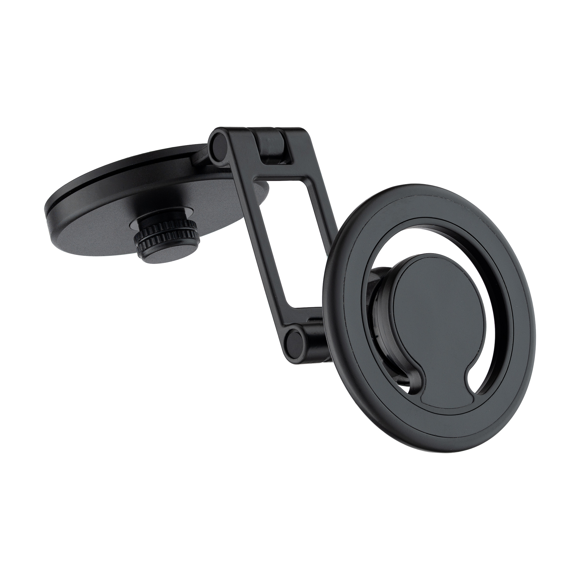 Czarny dodatek do telefonu, stojak na telefon. Odizolowany na białym tle.