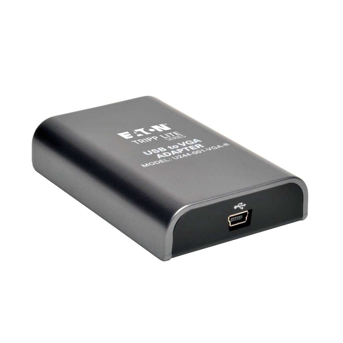 Adaptador USB a VGA plateado. El puerto para el USB es visible.