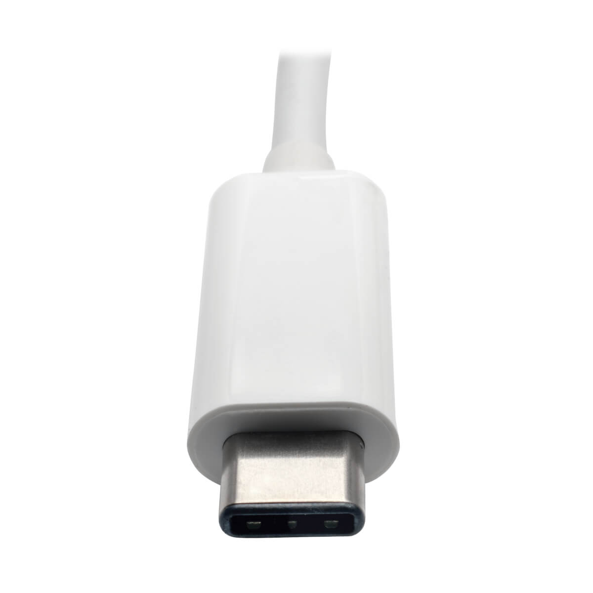 Primo piano di un connettore USB-C bianco.