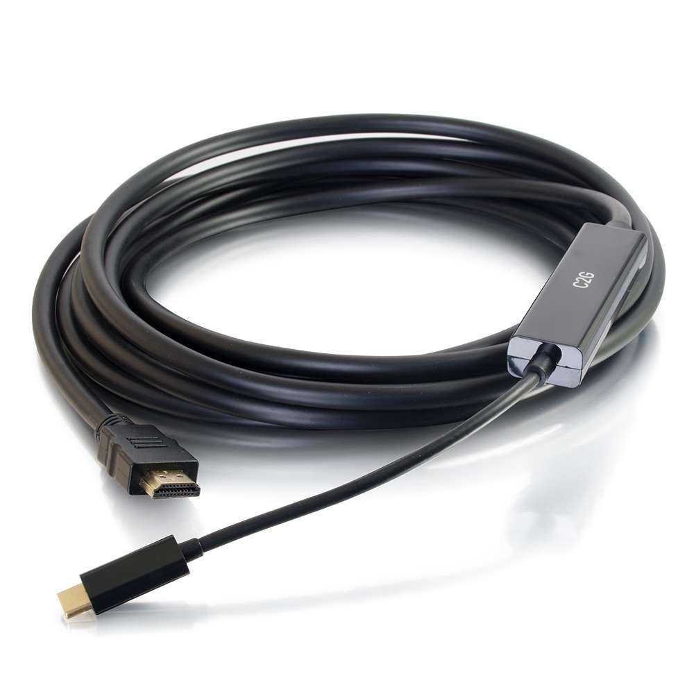 Cable HDMI a USB-C negro. Un extremo es HDMI y el otro USB-C. Fondo blanco.