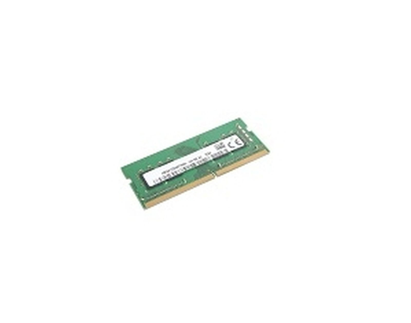 Stick RAM verde su sfondo bianco. Vista angolata.