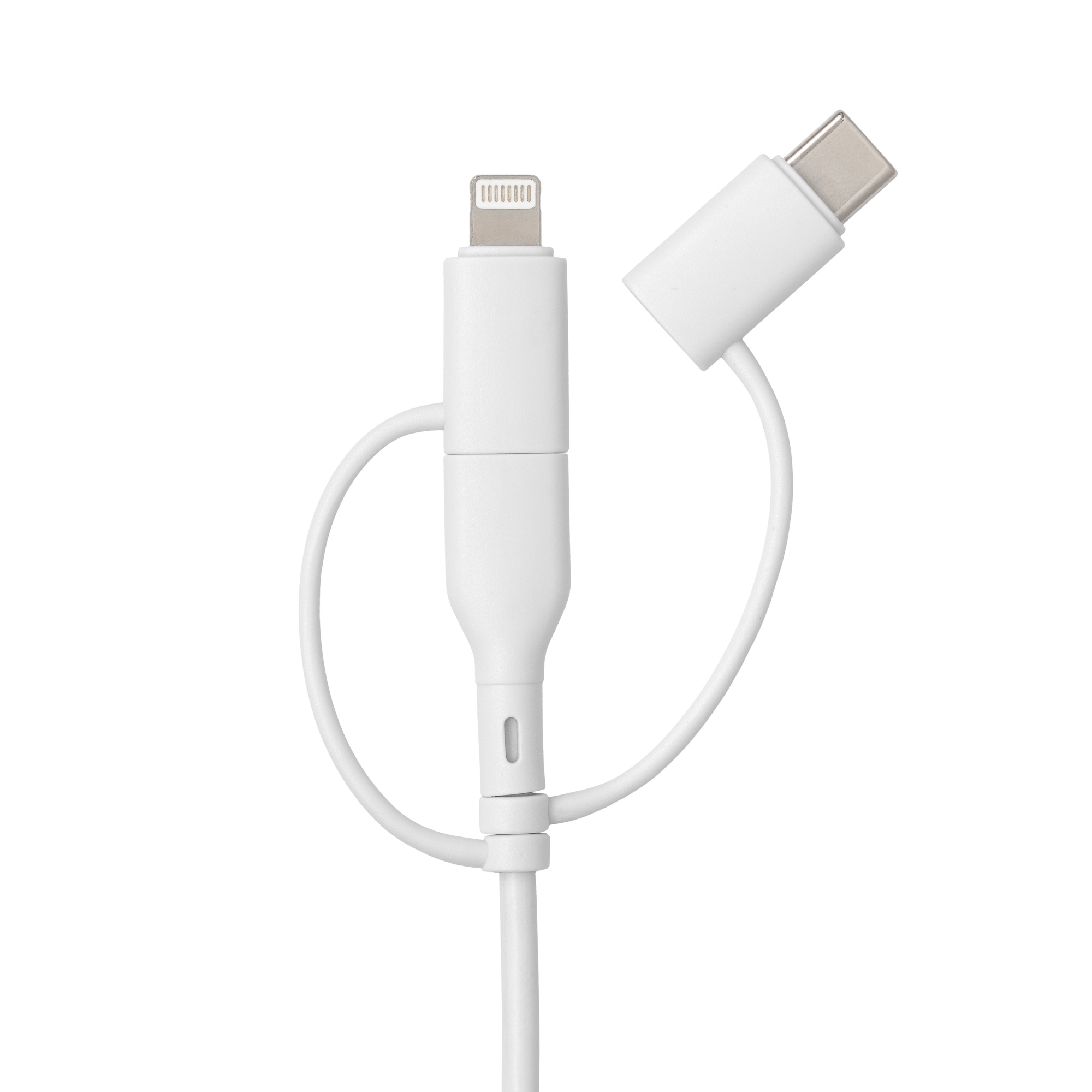 Biały kabel ładujący ze złączami Lightning i USB-C.