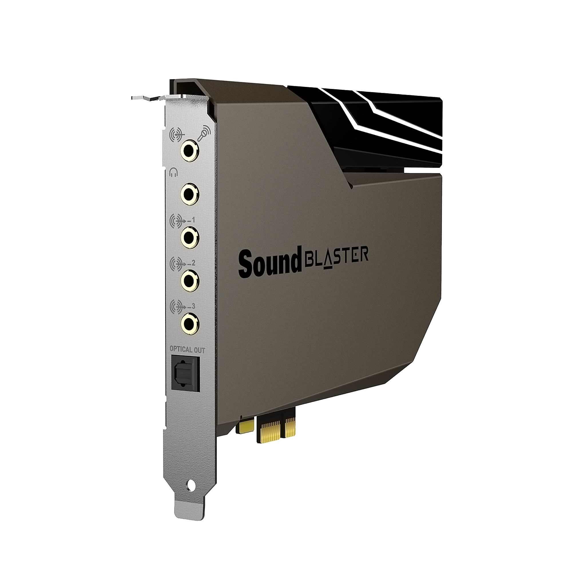 Karta dźwiękowa z logo Sound Blaster na białym tle.
